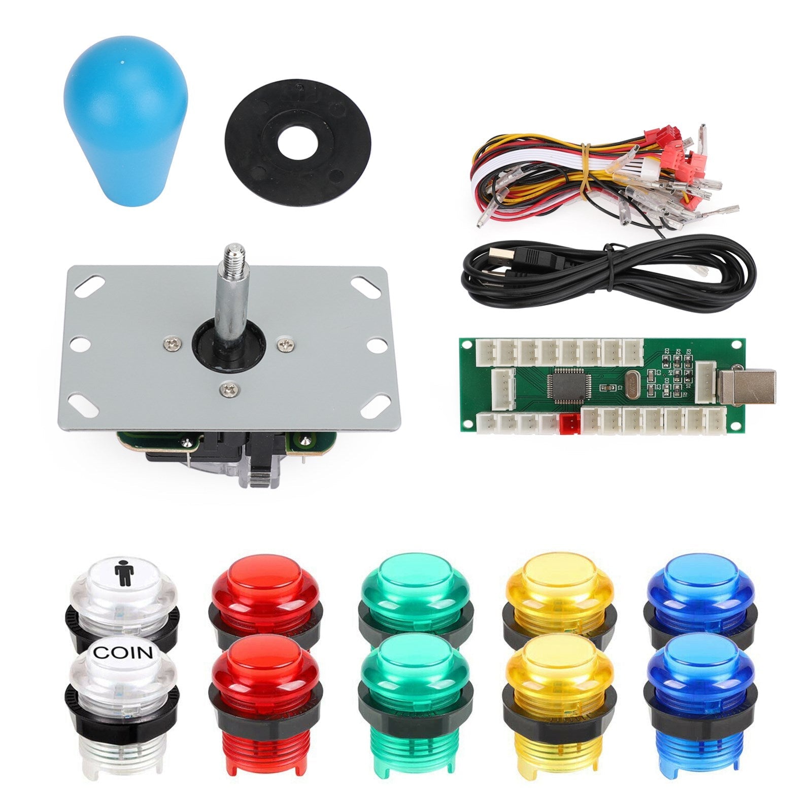 Kit de pièces d'arcade LED pour 1 joueur, encodeur USB pour PC, jeux vidéo, manette de jeu