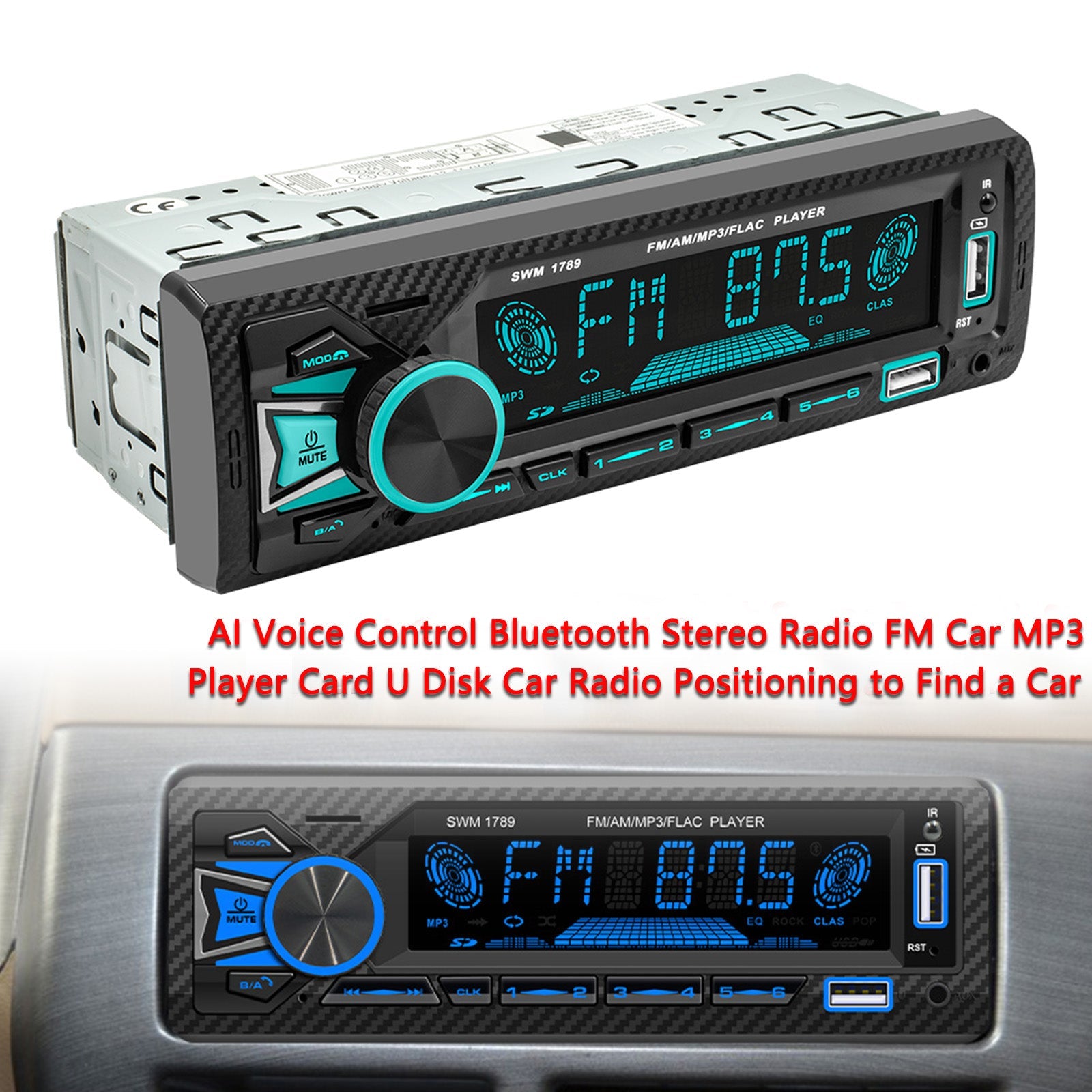 Radio stéréo Bluetooth à commande vocale AI, lecteur MP3 FM, carte U disque, autoradio