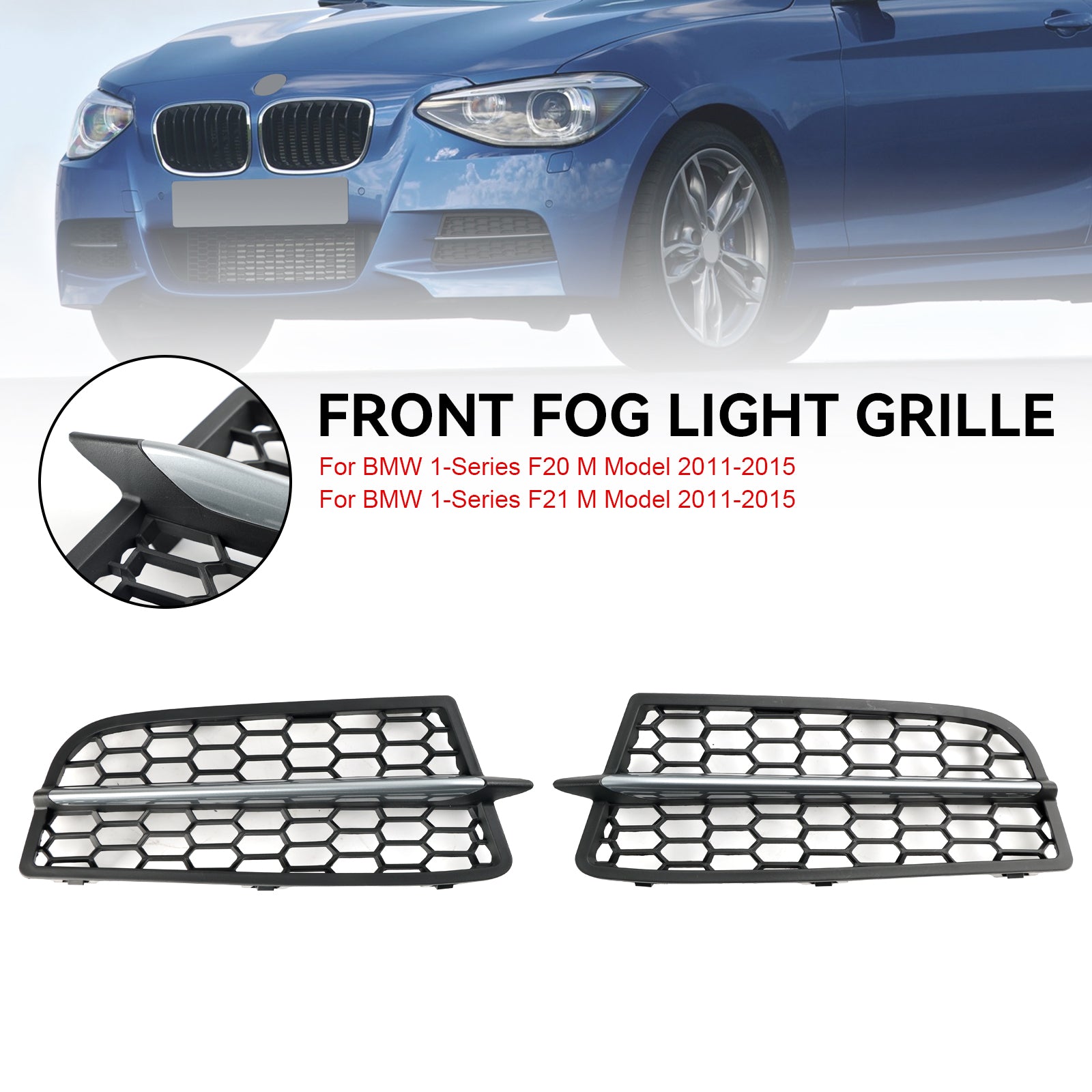 2PCS Front Bumper Fog Light Cover Bezel Grill Grille Fit BMW F20 F21 2011-2015 M