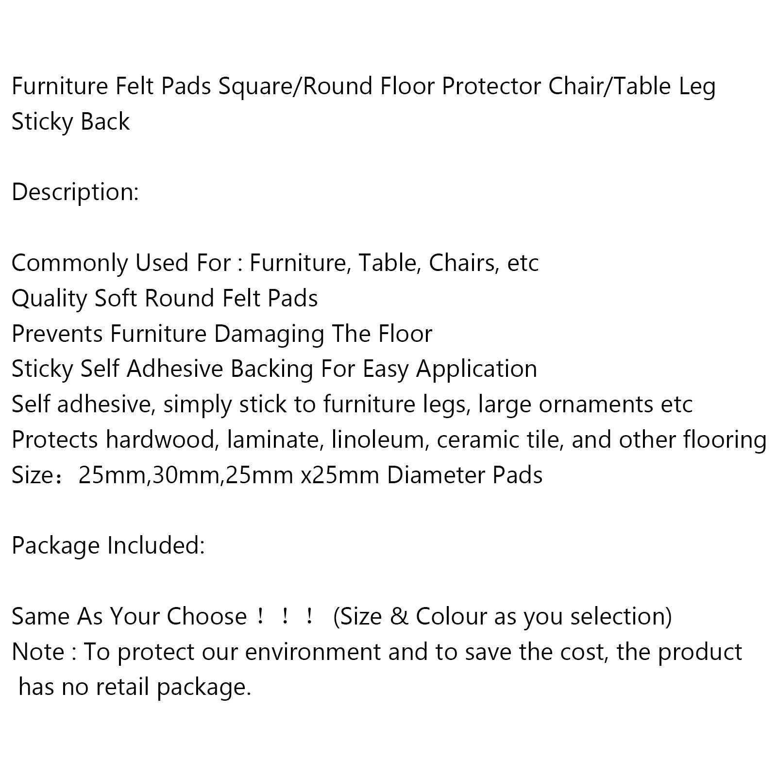 Furniture Felt Pads Square/Round Floor Protector Chair/Table Leg Sticky Back Generic