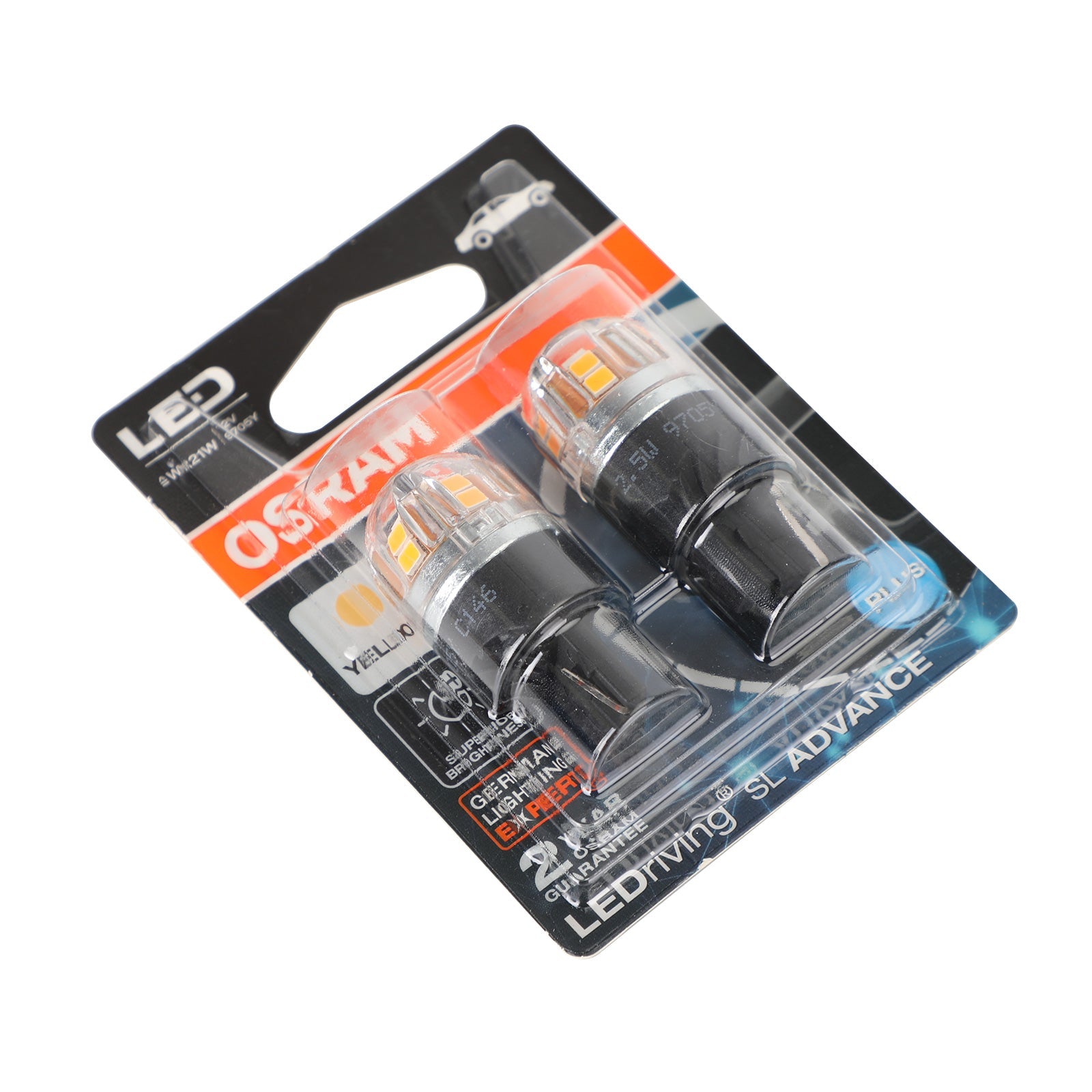 2x For OSRAM 9705Y Car Auxiliary Bulbs LED WY21W 12V2.5W WX3x16d Generic