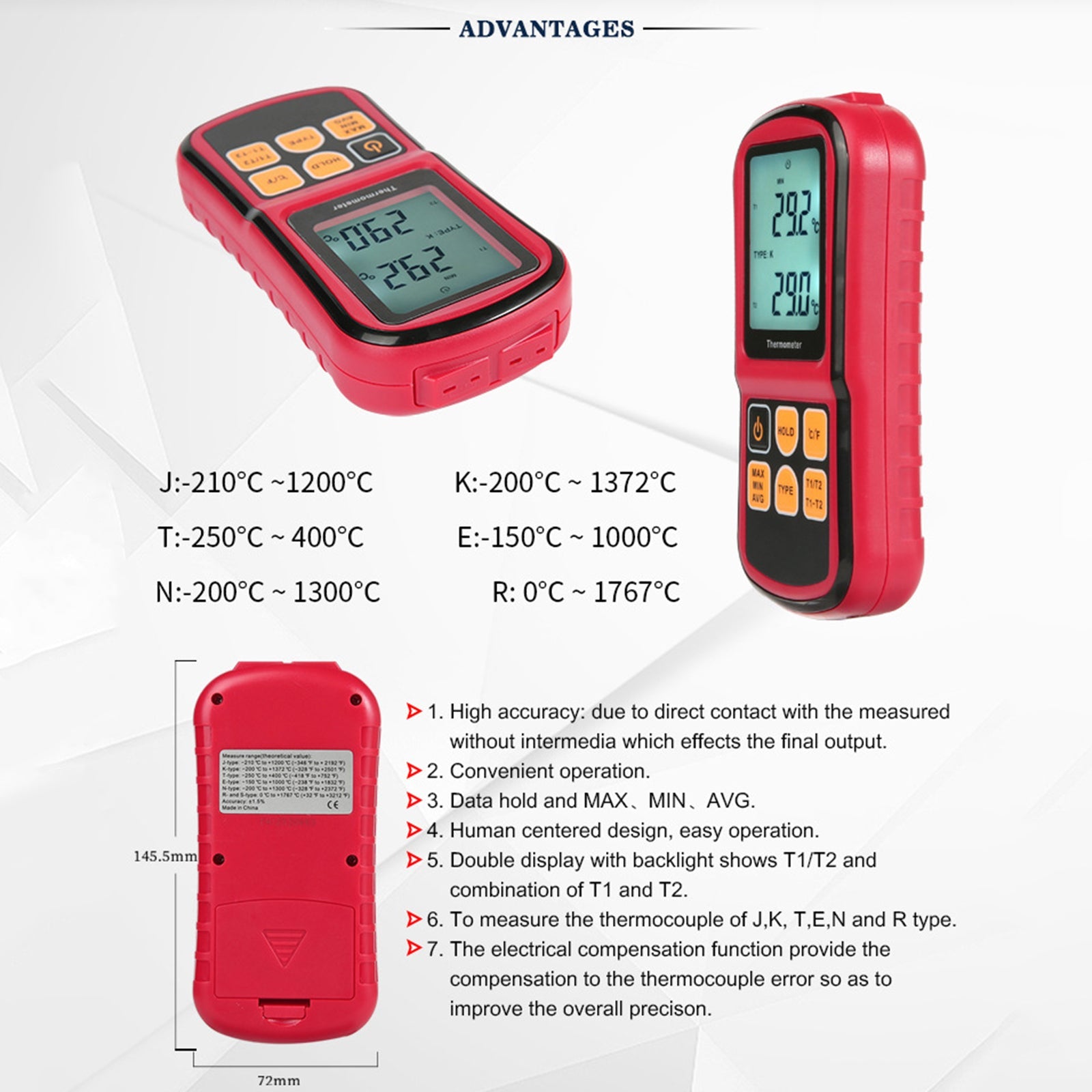 Thermomètre numérique à Thermocouple, testeur de température à double canal LCD