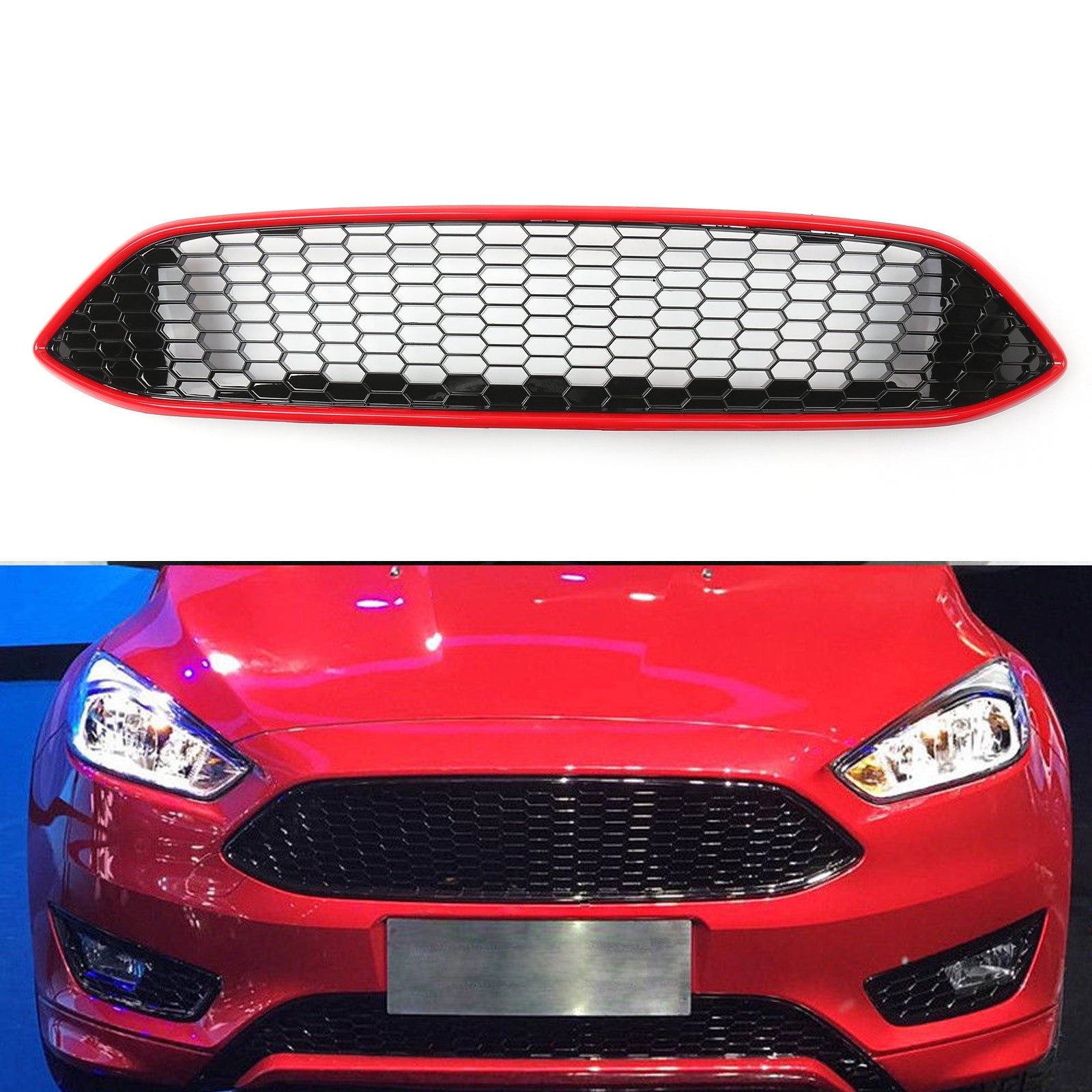 Honeycomb Front Upper Center Grille For Ford Focus S SE ZETEC MK3 2015-2018