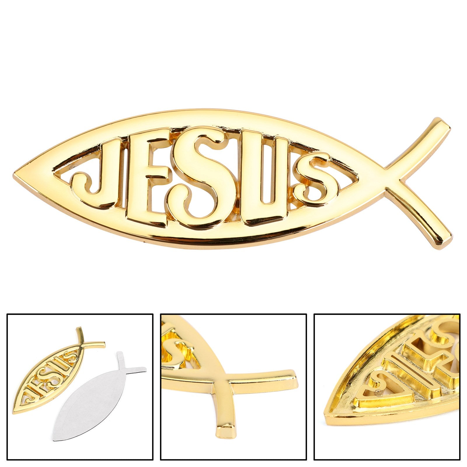 3D Car Decal Emblem Sticker Religious God For Jesus Christian Fish Symbol Silver Generic