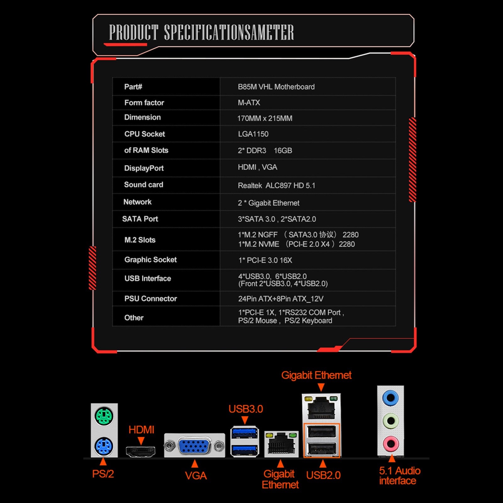 LGA 1150 ondersteuning 2 * DDR3 USB3.0 SATA3 NVME Plaat Board PC B85M VHL Moederbord