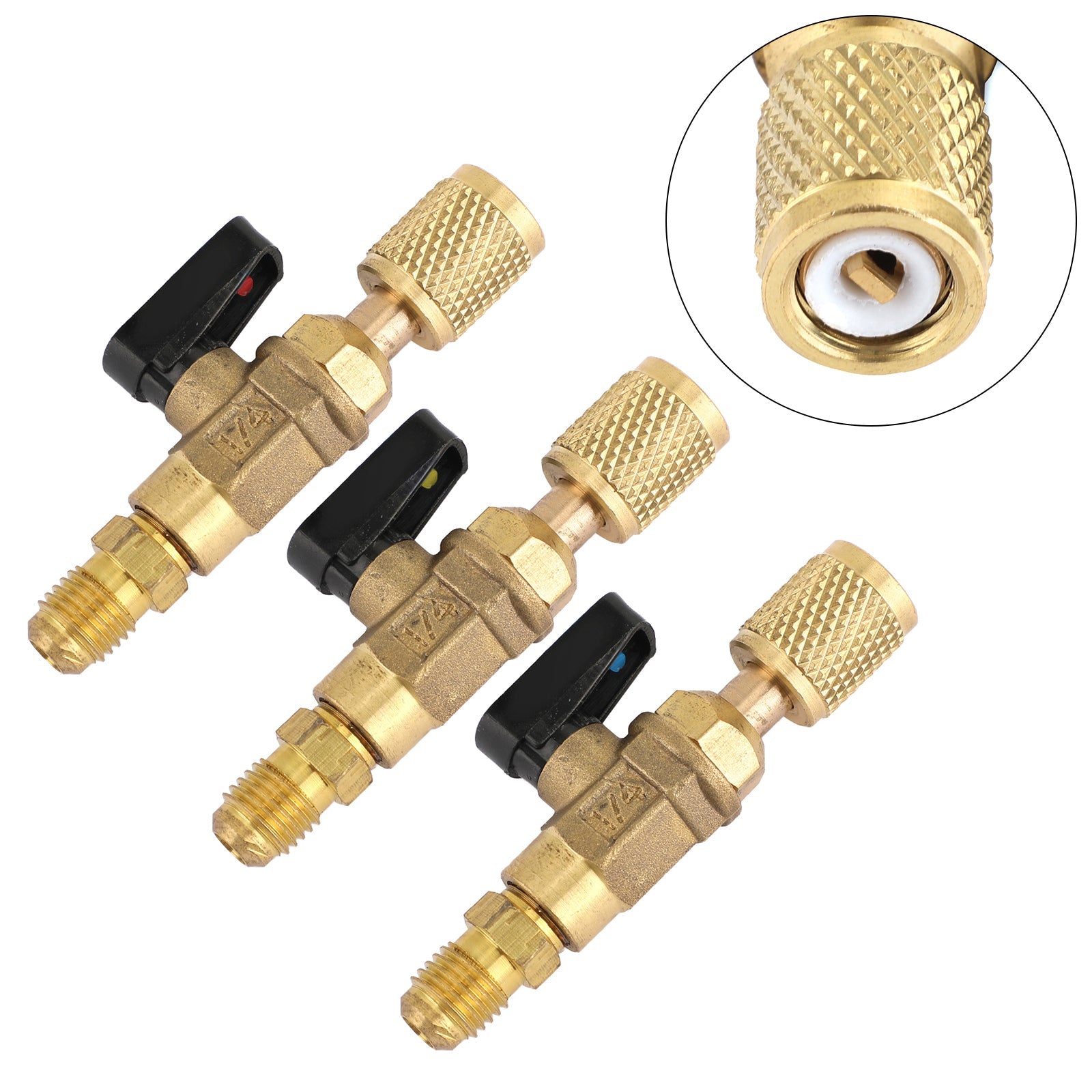 Areyourshop 3pc HVAC A/C Straight Shut-Off Ball Valve Adapter For R134a R22 R12 R410a 1/4"