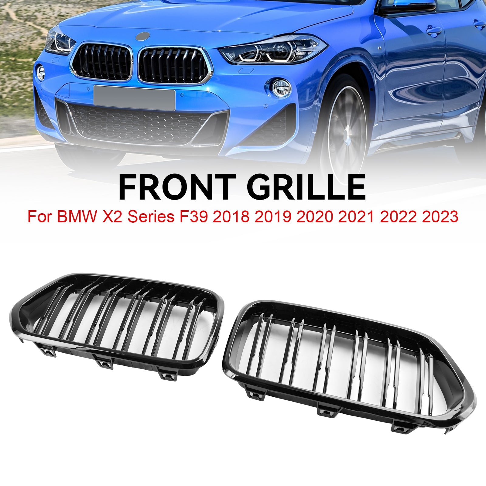 BMW X2 Série F39 2018-2023 Calandre de pare-chocs avant noir brillant