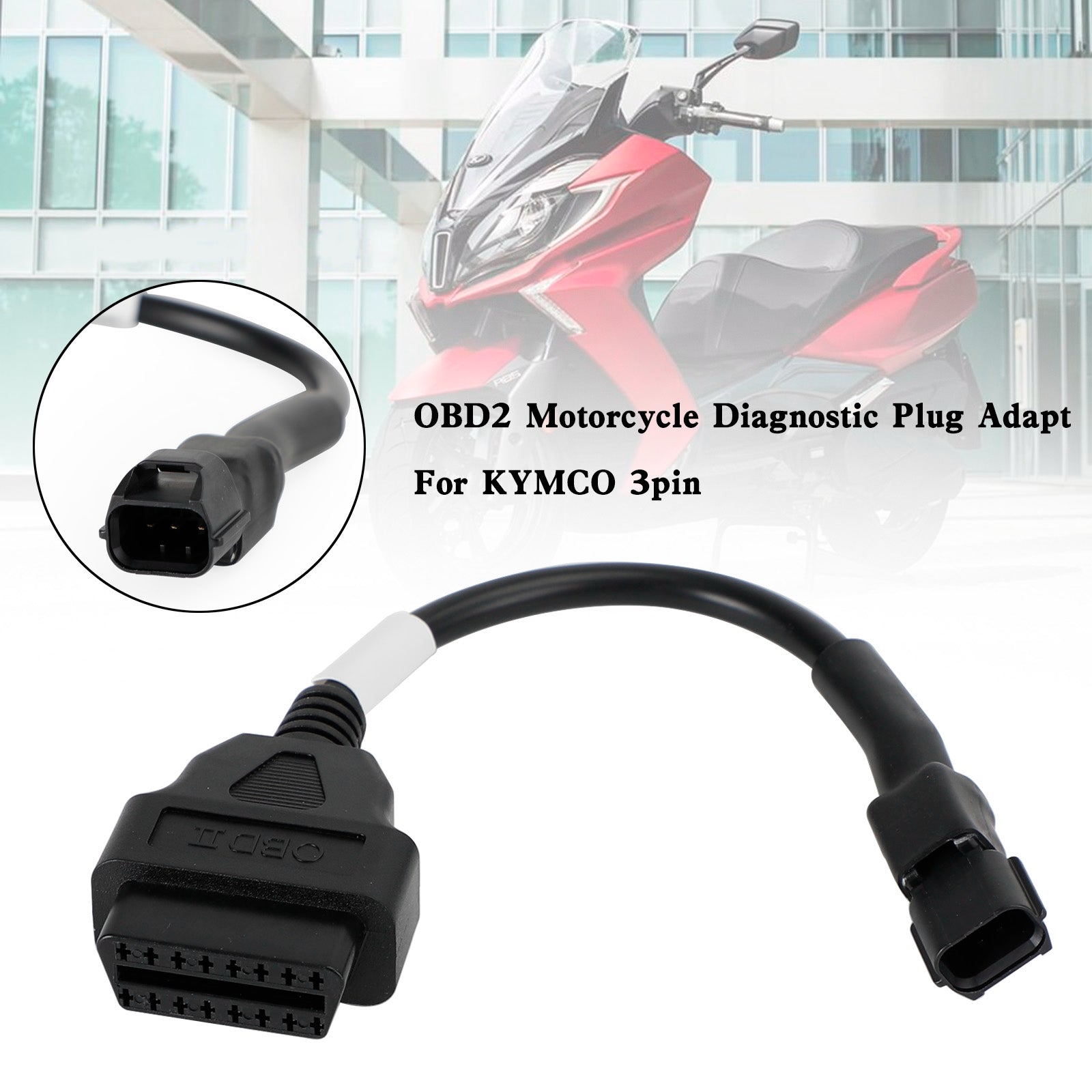 Motorcycle 3 Pin To 16 Pin OBD Adapter OBD2 Diagnostic Cable Connector For KYMCO