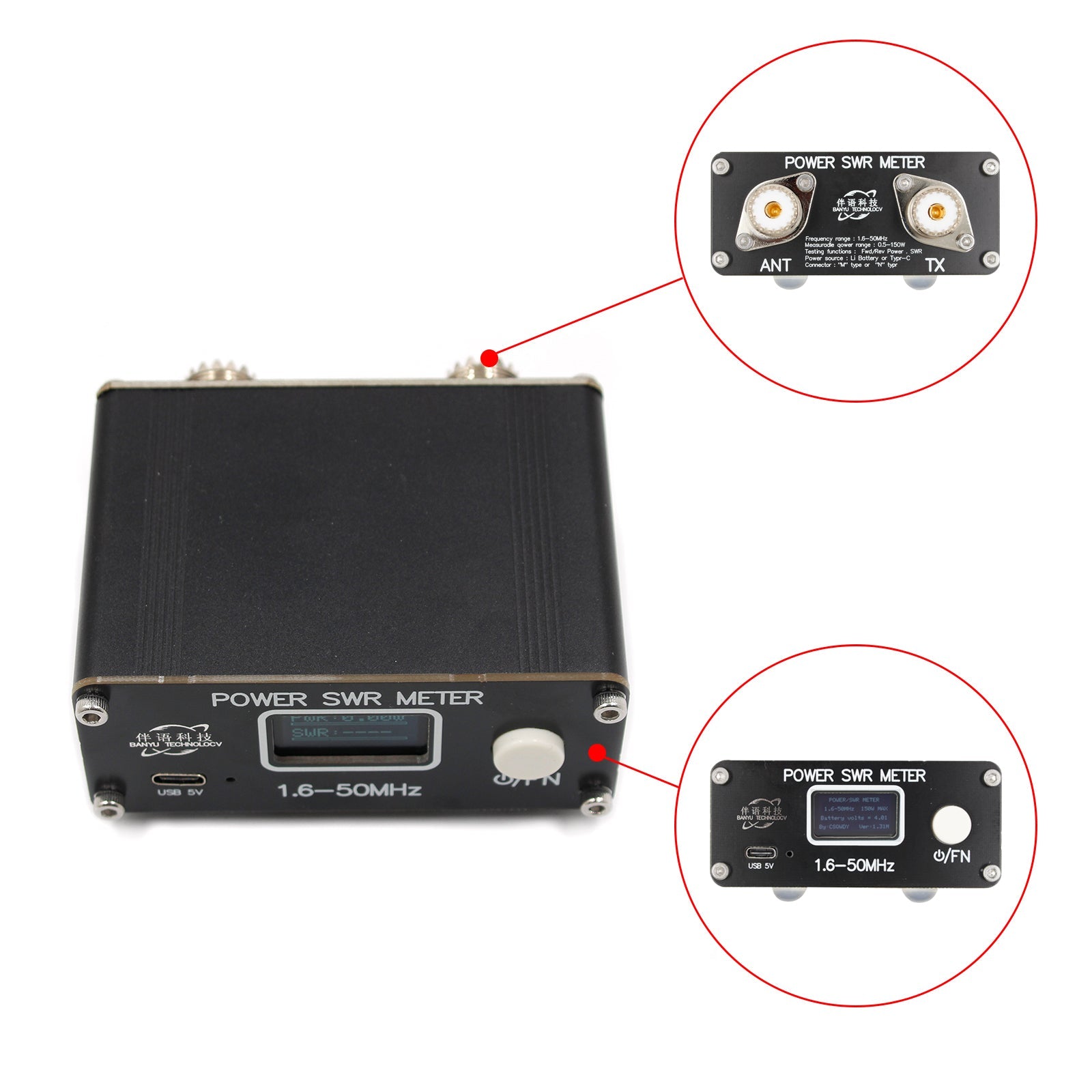 QRP 150W 1.6-50MHz SWR HF compteur d'ondes stationnaires à ondes courtes SWR/compteur de puissance FM/AM/CW