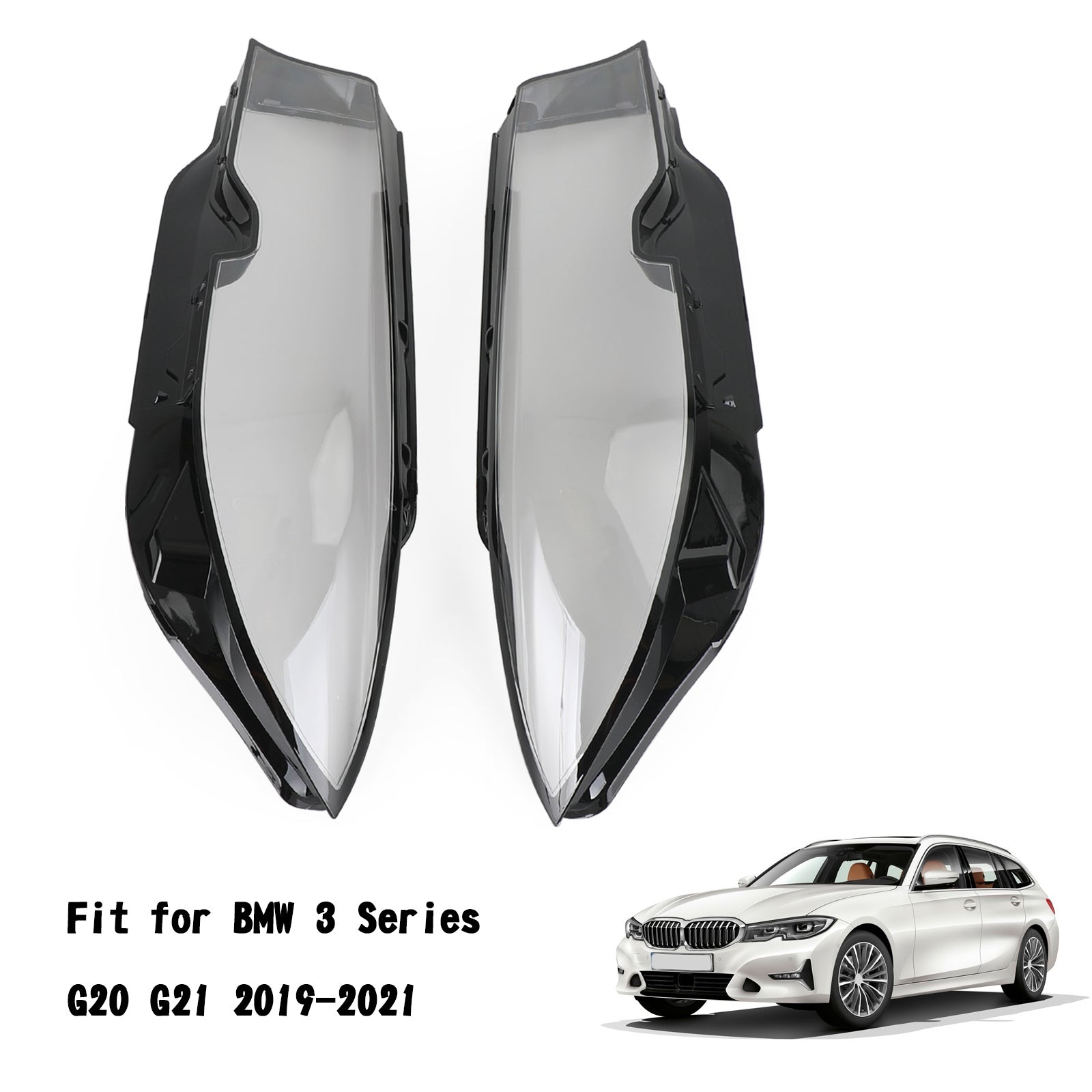 Left +Right Headlight Lens Plastic Cover Shell For BMW 3 Series G20 G21 19-21