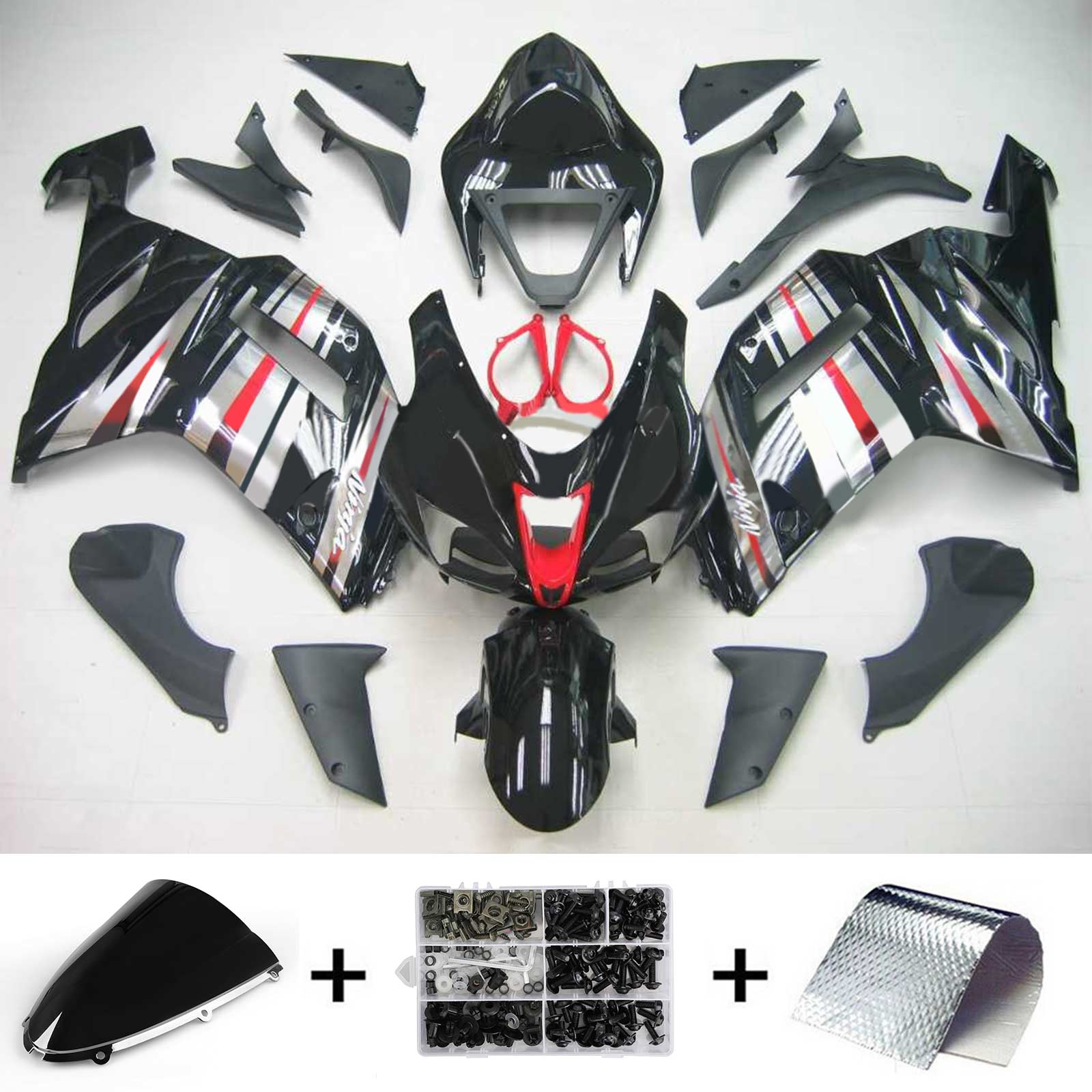 2007-2008 Kawasaki ZX6R 636 Amotopart Injeksjon Fairing Kit Bodywork Plastic ABS #111