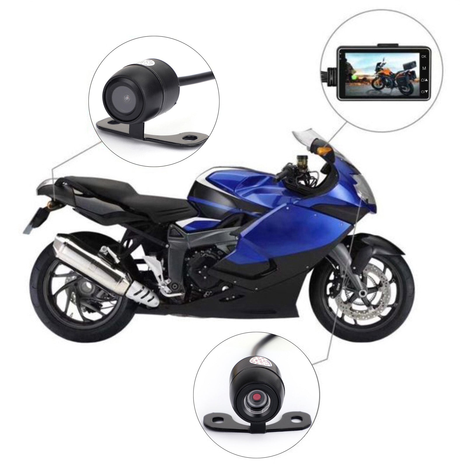 Enregistreur vidéo DVR pour moto + caméra avant Full HD 1080P et caméra de recul générique