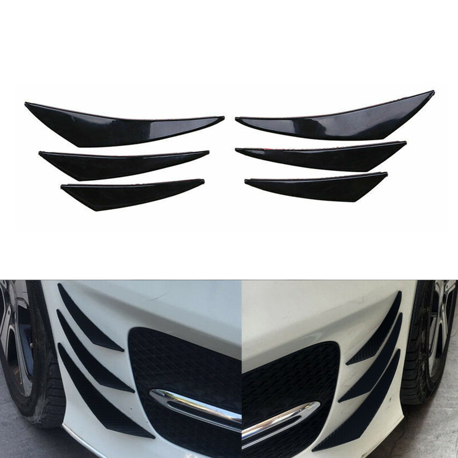 6pcs Universal Gloss Black Car/Auto Front Bumper Fins Spoiler Canards Refit Generic