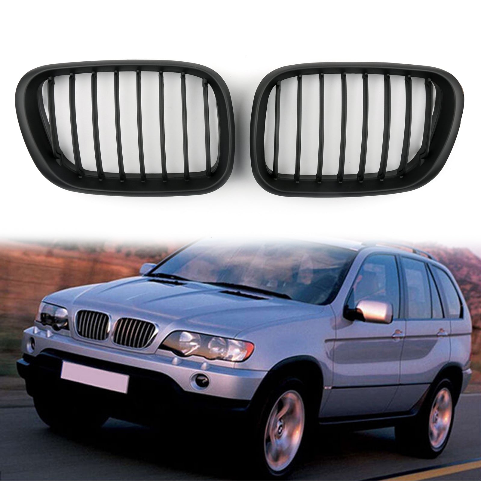 1998-2003 BMW X5 E53 Front Kidney Grill Mesh Grille Gloss Black/Matt Black Generic