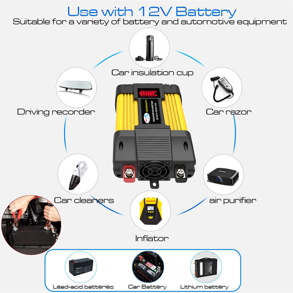 4000W Car Power Pure Sine Wave Inverter w LED Display DC 12V To AC 220V Inverter