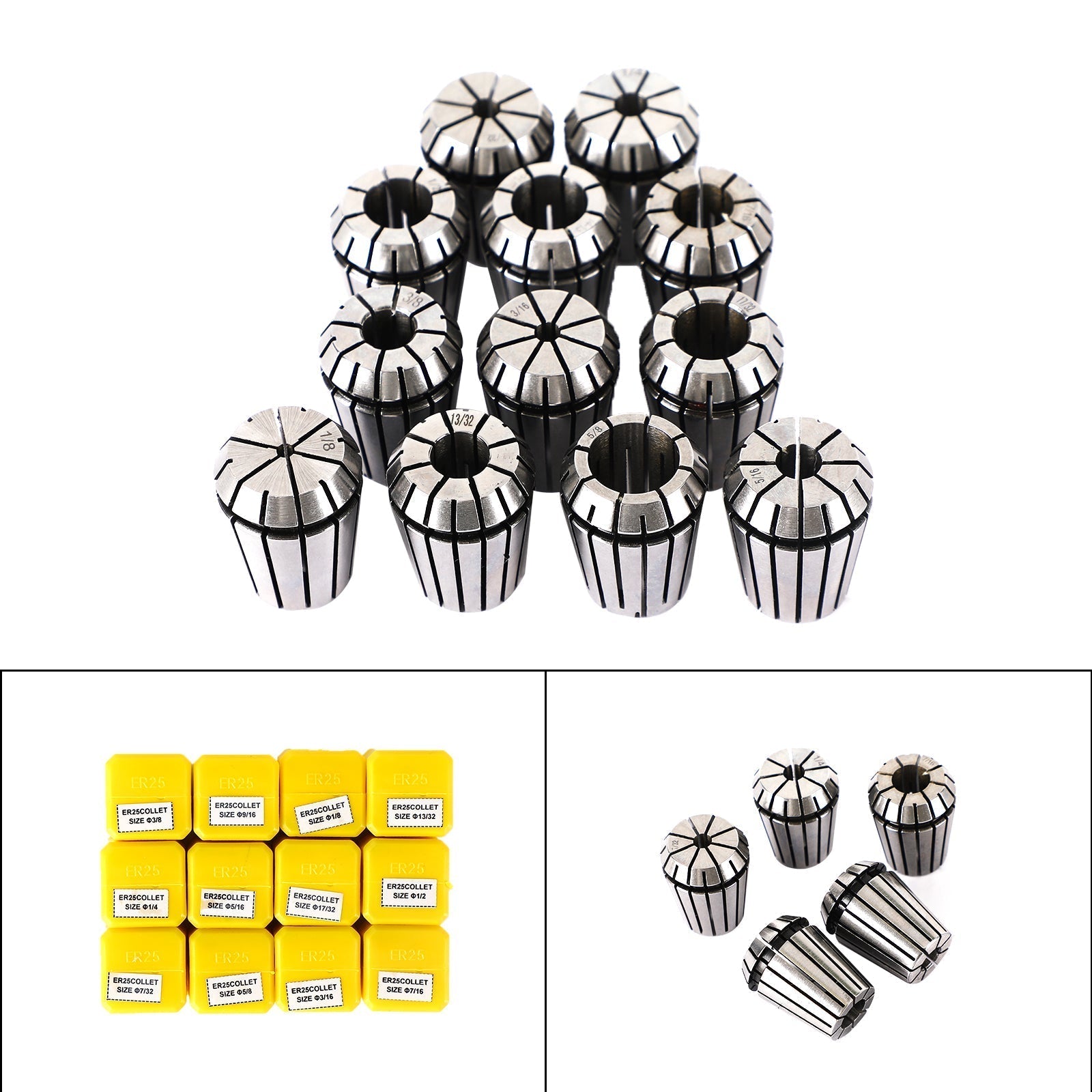 12Pcs ER25 Spring Collet Set For CNC Milling Lathe Tool Engraving Machine Steel