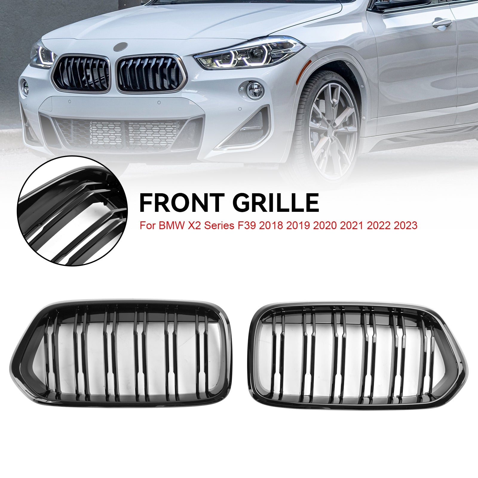 BMW X2-serie F39 2018-2023 Glanzend zwarte voorbumpergrille