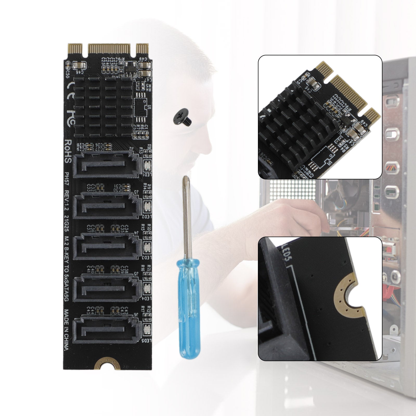 Adaptateur M.2 vers SATA 3.0 JMB585, carte d'extension de disque dur à 5 ports pour PH56