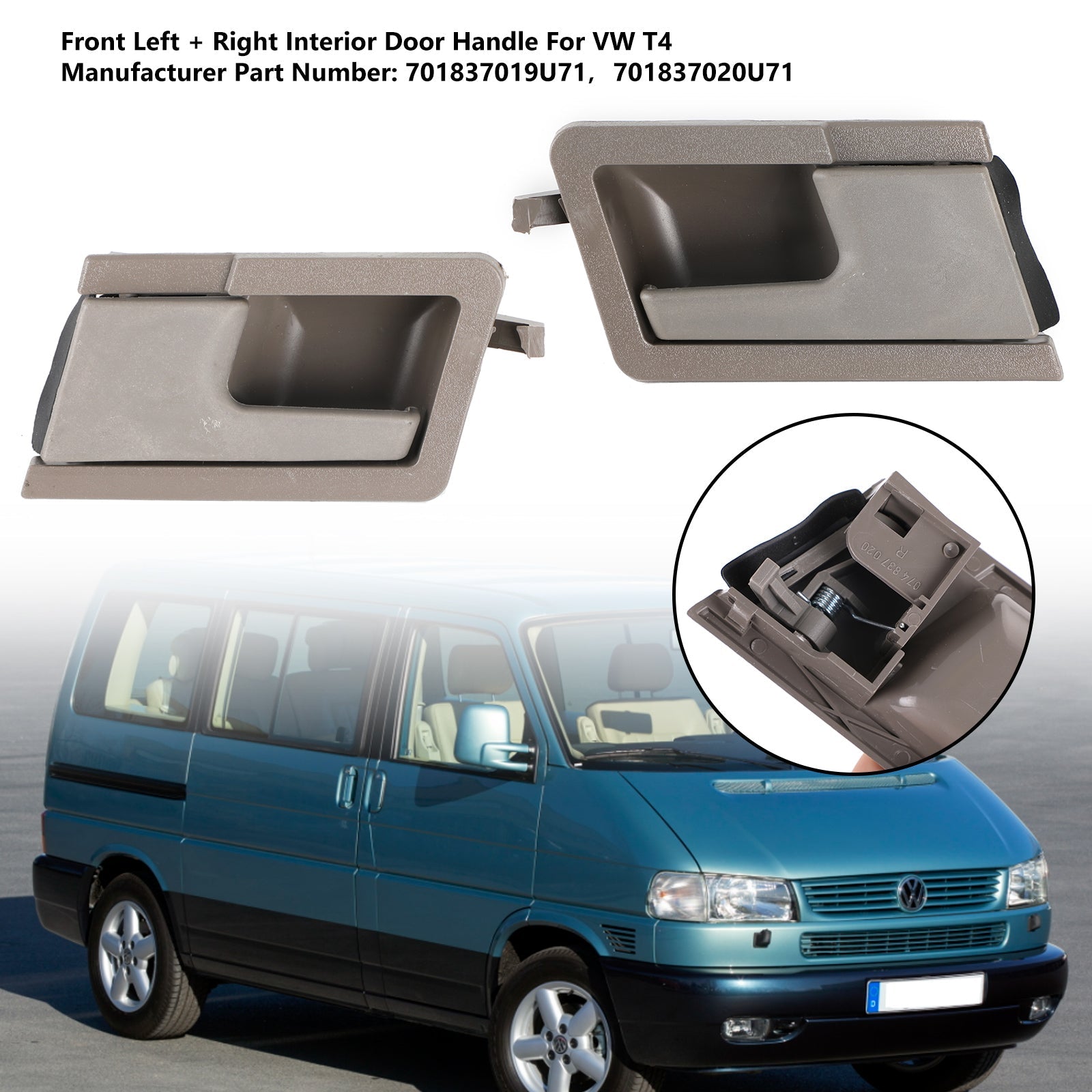 Poignée de porte intérieure avant gauche et droite, pour VW T4 Transporter 1990 – 2002 générique