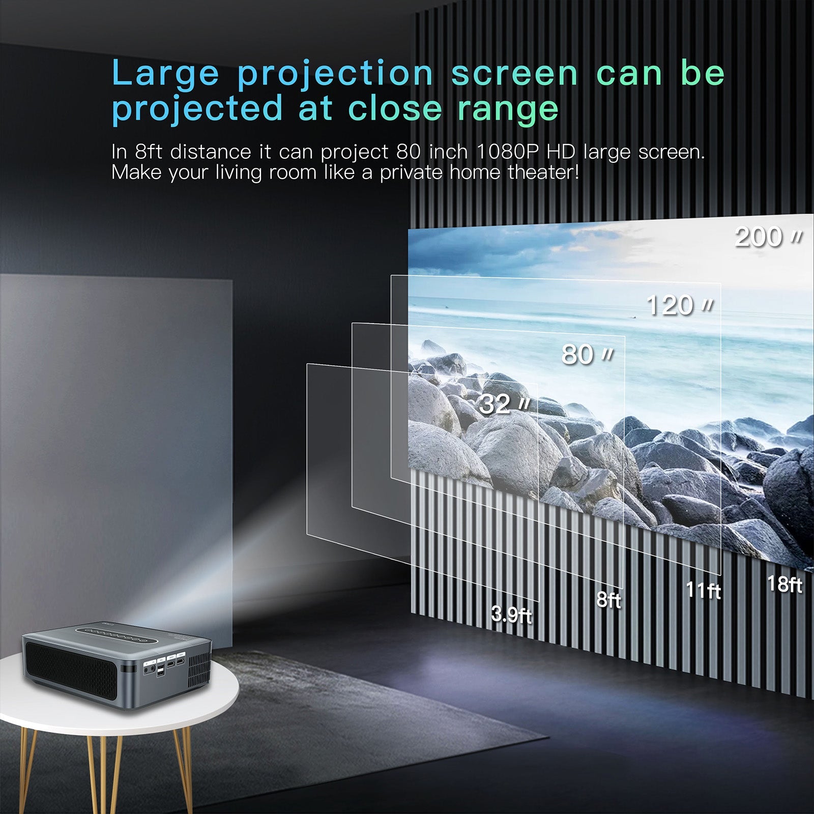 Projection de décodage Ultra HD 8K 1080p projecteur de film Android maison HDMI USB