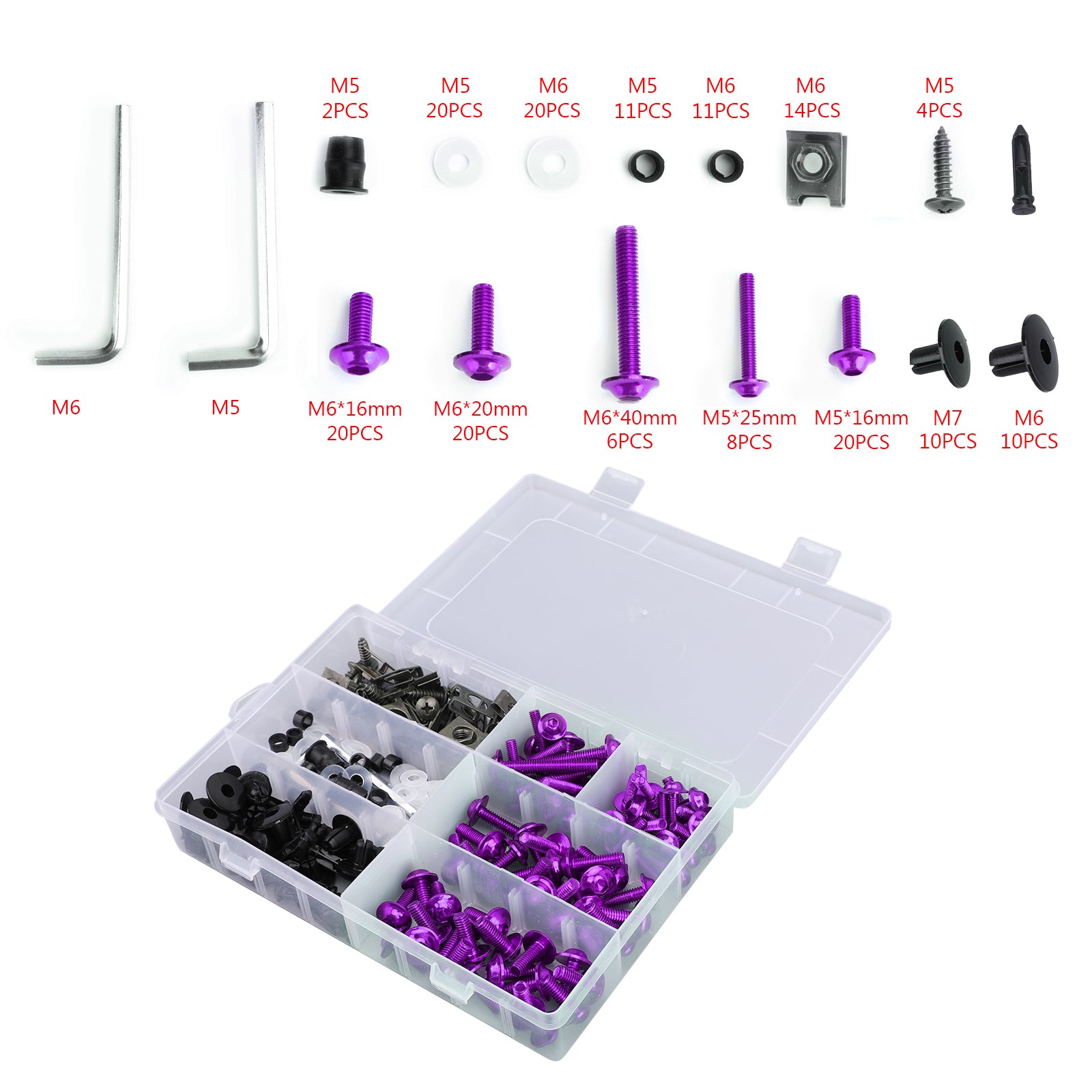 Kit de boulons de carénage pour pare-brise de moto Honda Kawasaki Ducati, 198 pièces, Clips de fixation, vis génériques