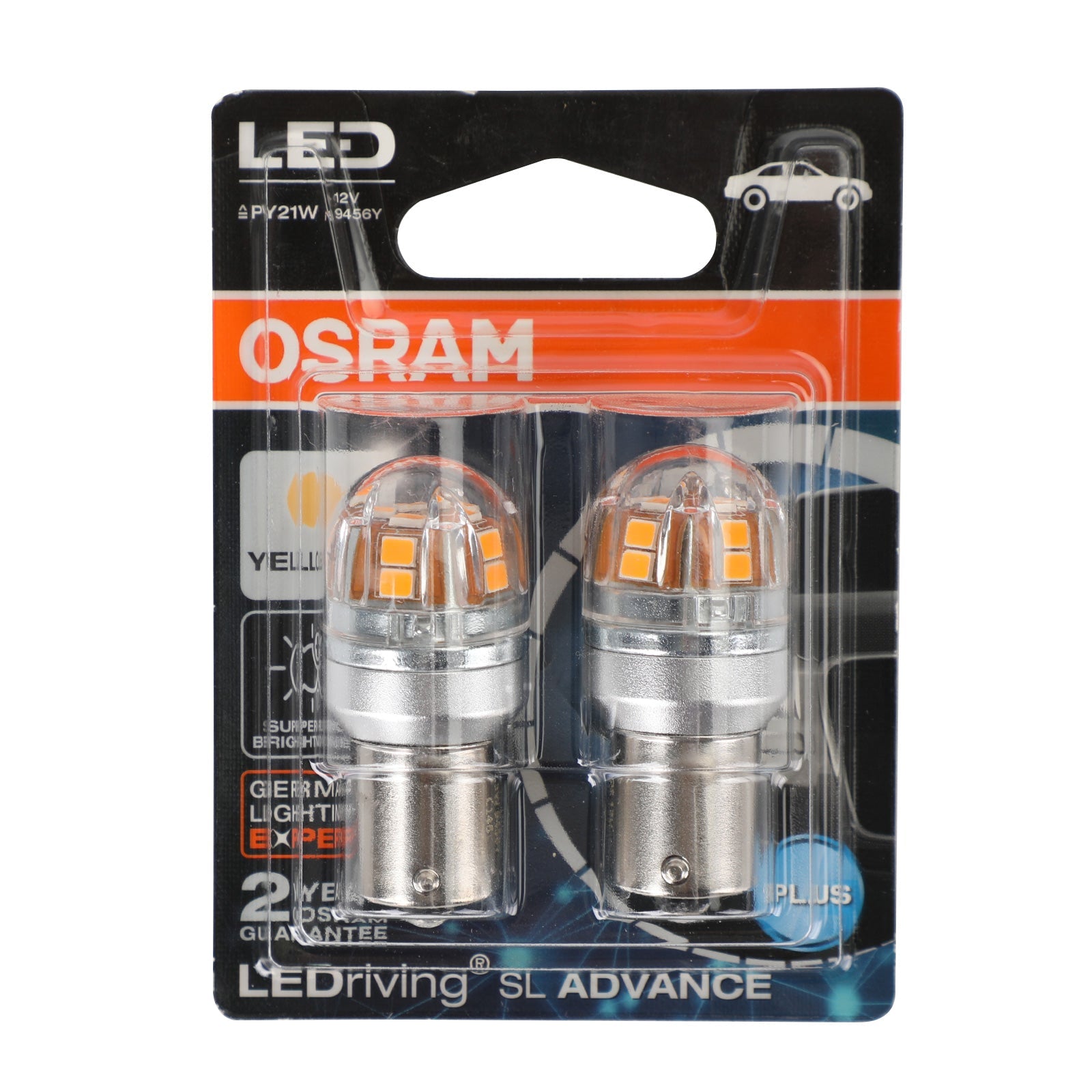 2x For OSRAM 9456Y Car Auxiliary Bulbs LED PY21W 12V2.5W BAU15s Generic