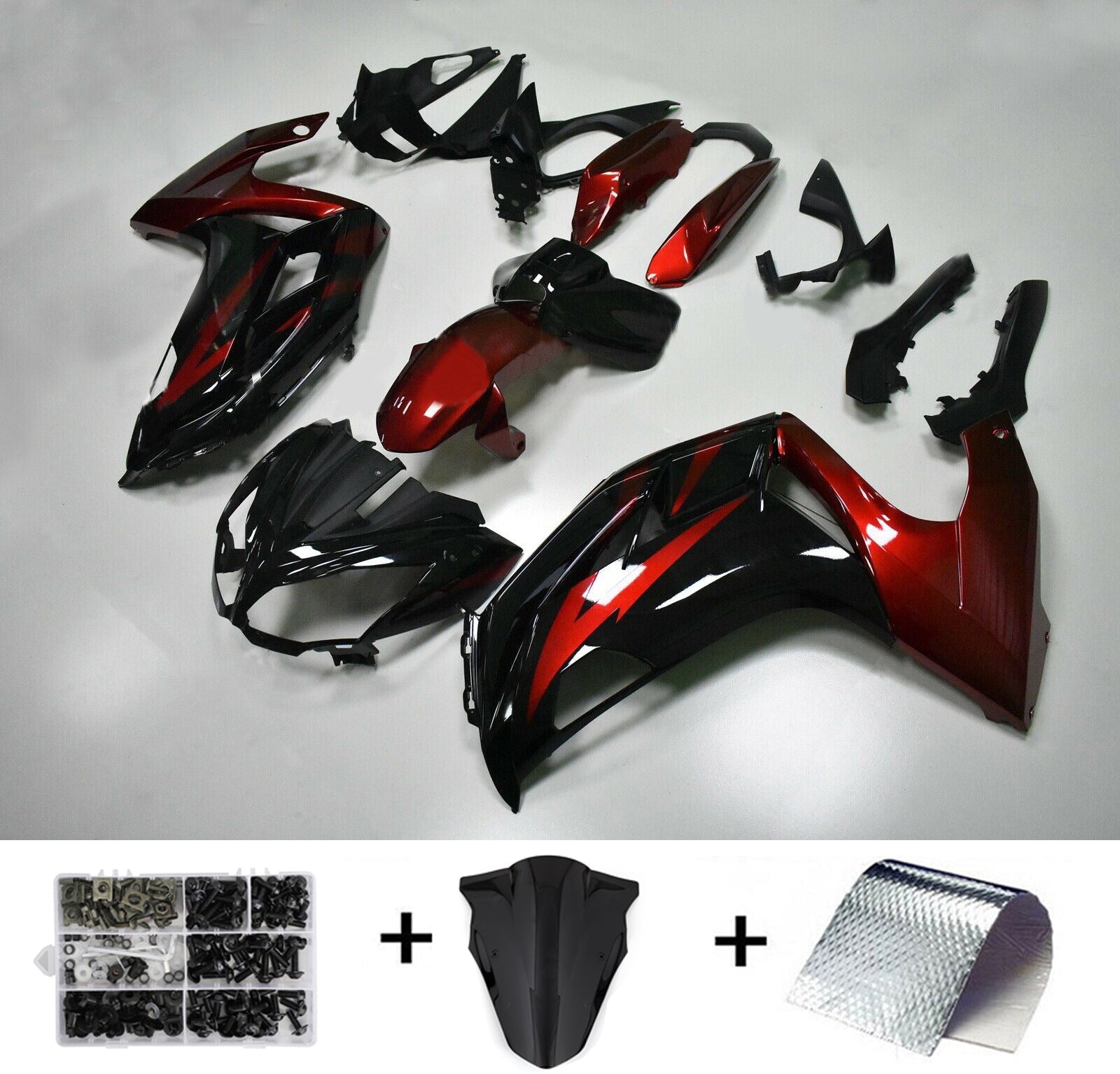 Kit de carénage Kawasaki Ninja 650 EX650 rouge et noir 2012-2016