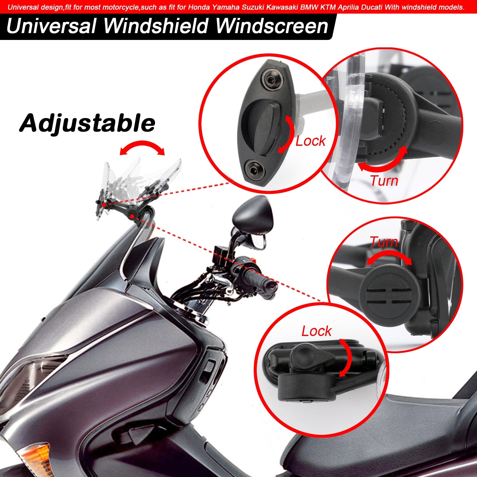 Motorcycle Adjustable Clip On Windshield Extension Spoiler Wind Deflector