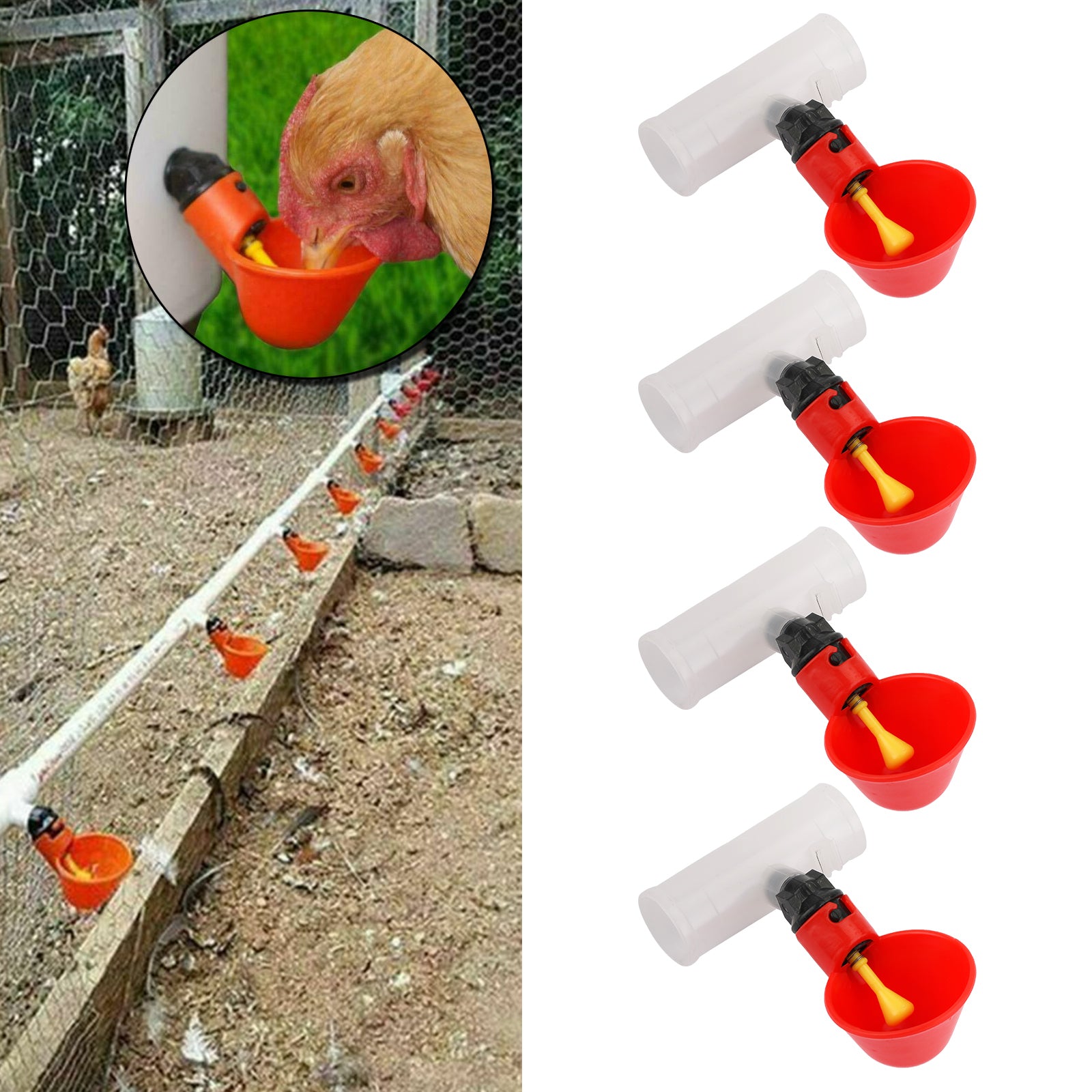 4PCS Water Drinking Cups Chicken Waterer Automatic Poultry Drinkers