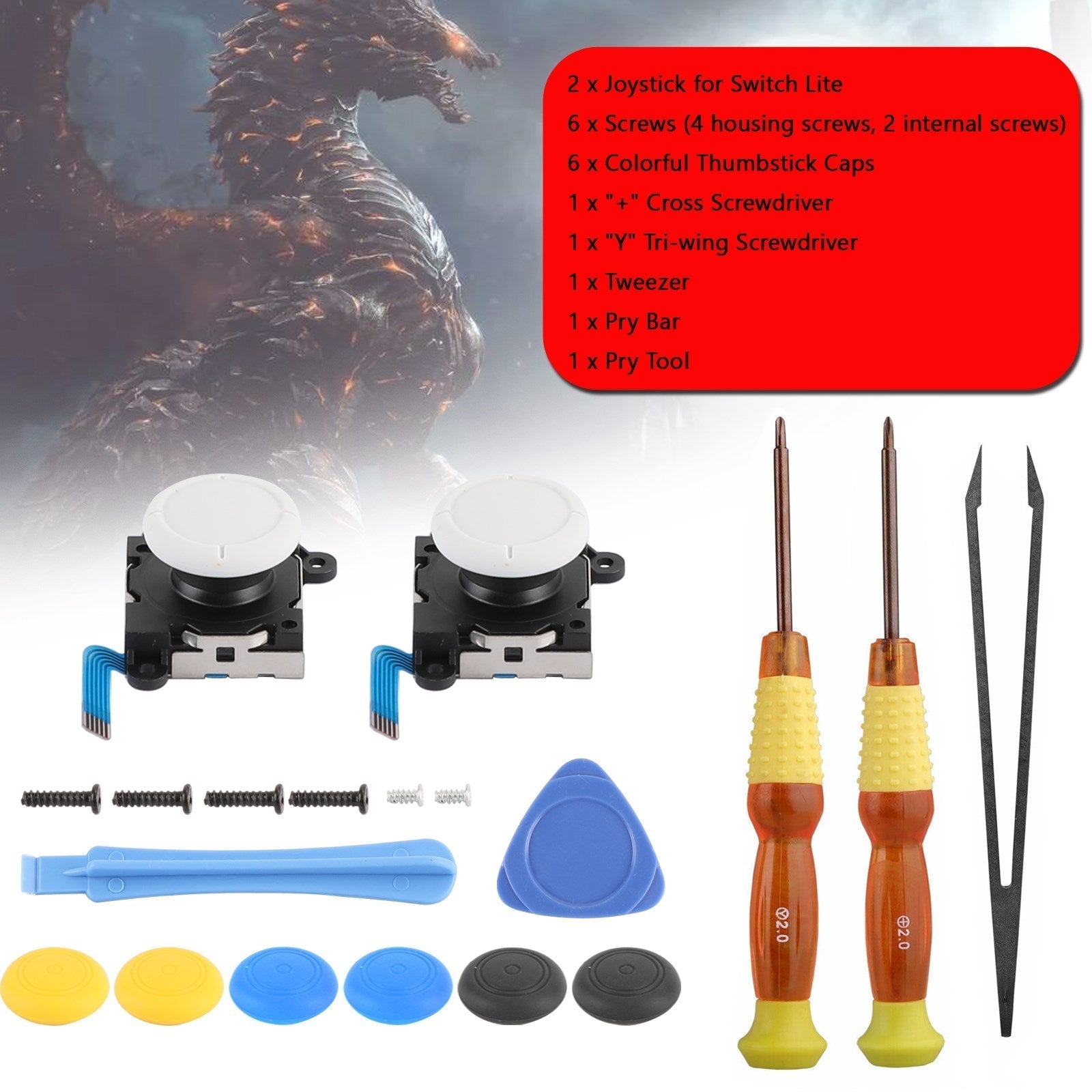 19 in 1 Repair Set w/3D Analog Sensor Stick+Tool Fit for Switch Lite Joystick