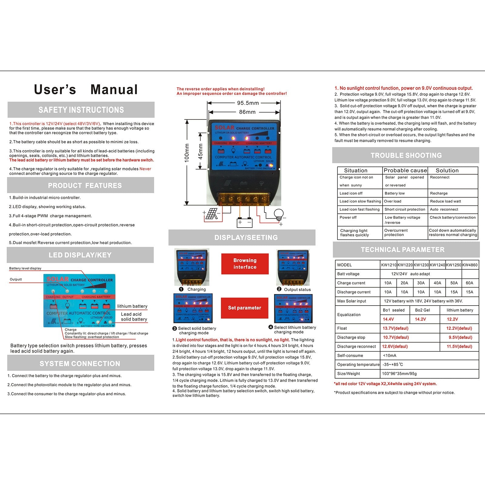 Solar Charge Controller PWM 10A-50A 12V Build In Timer Battery Control Adapter