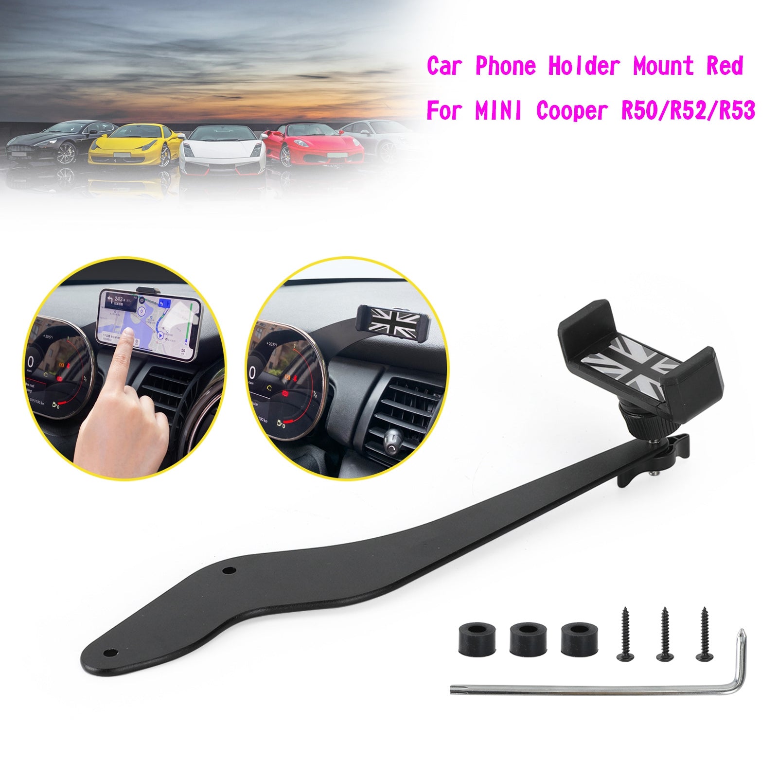 Car Phone Holder Mount Gray For MINI Cooper R50/R52/R53