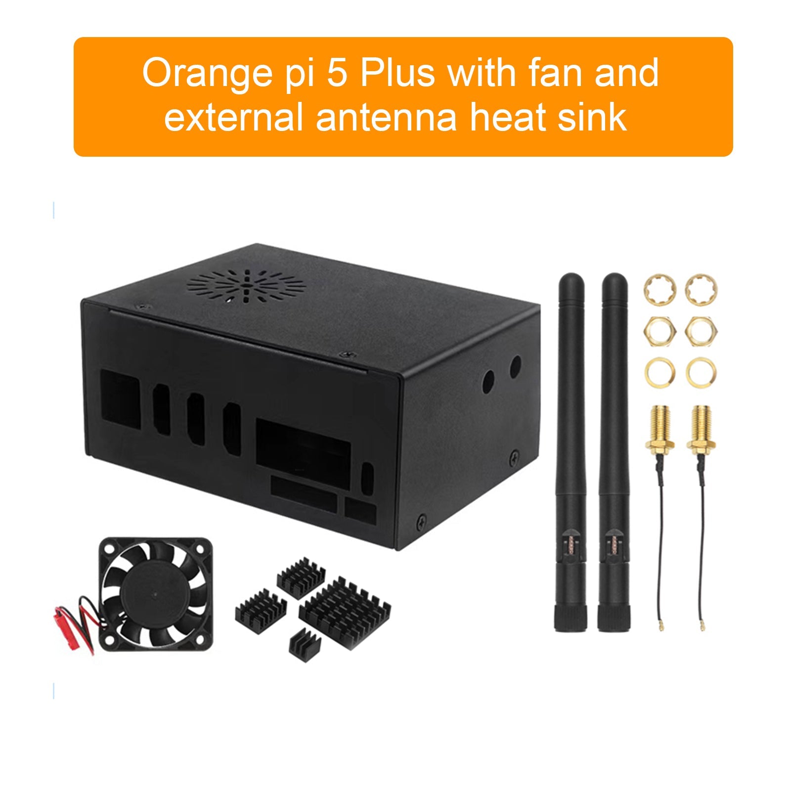 Boîtier de refroidissement en métal pour Orange pi 5 Plus, avec ventilateur et antenne externe WIFI