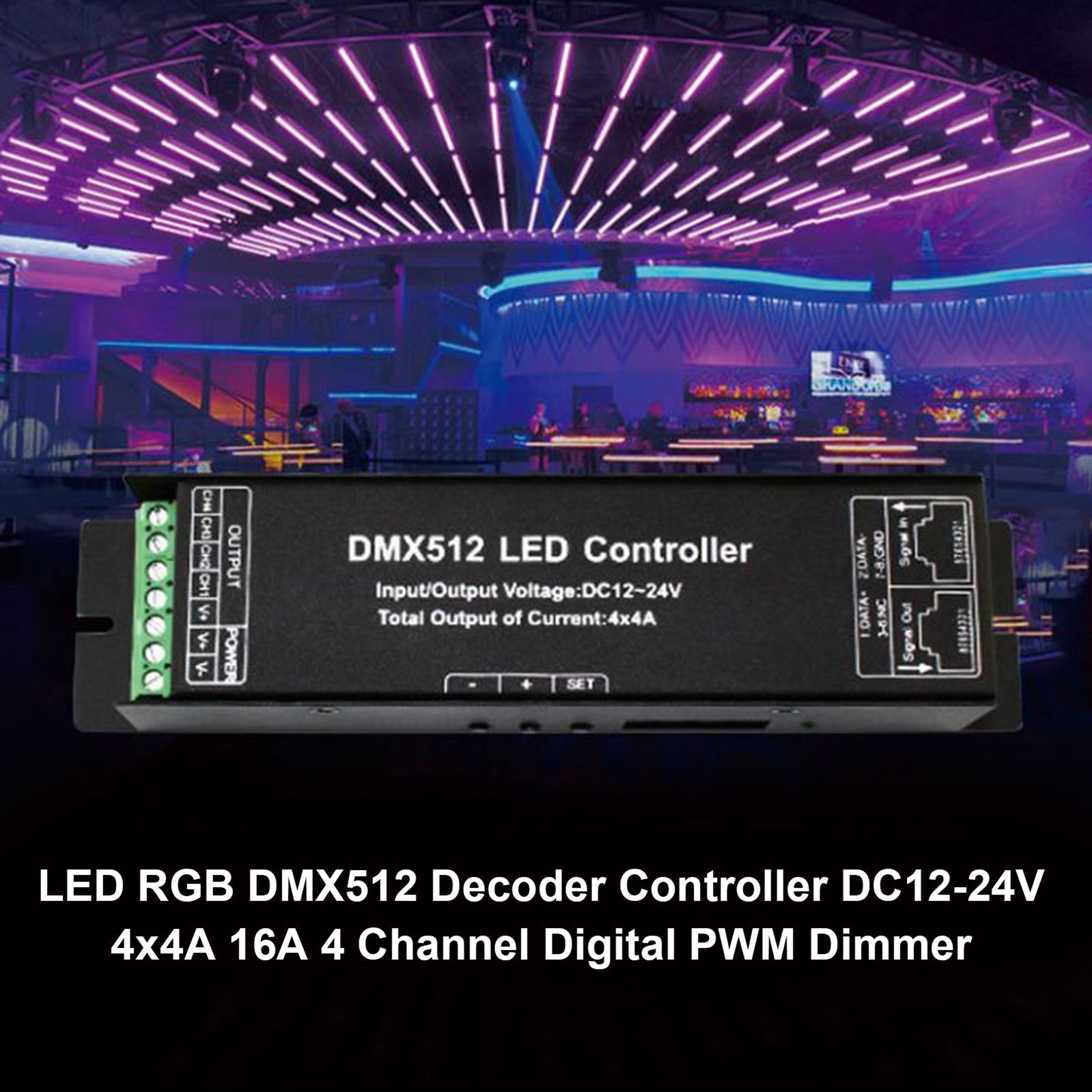 Contrôleur de décodeur LED RGB DMX512 DC12-24V 4x4A 16A, variateur numérique PWM à 4 canaux