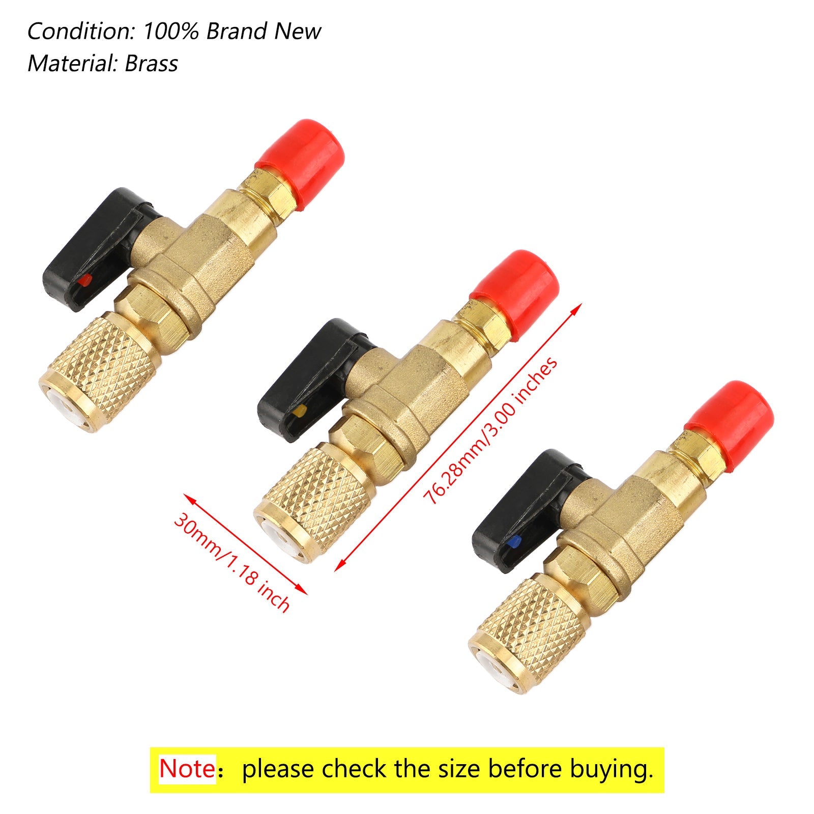 Areyourshop 3pc HVAC A/C Straight Shut-Off Ball Valve Adapter For R134a R22 R12 R410a 1/4"