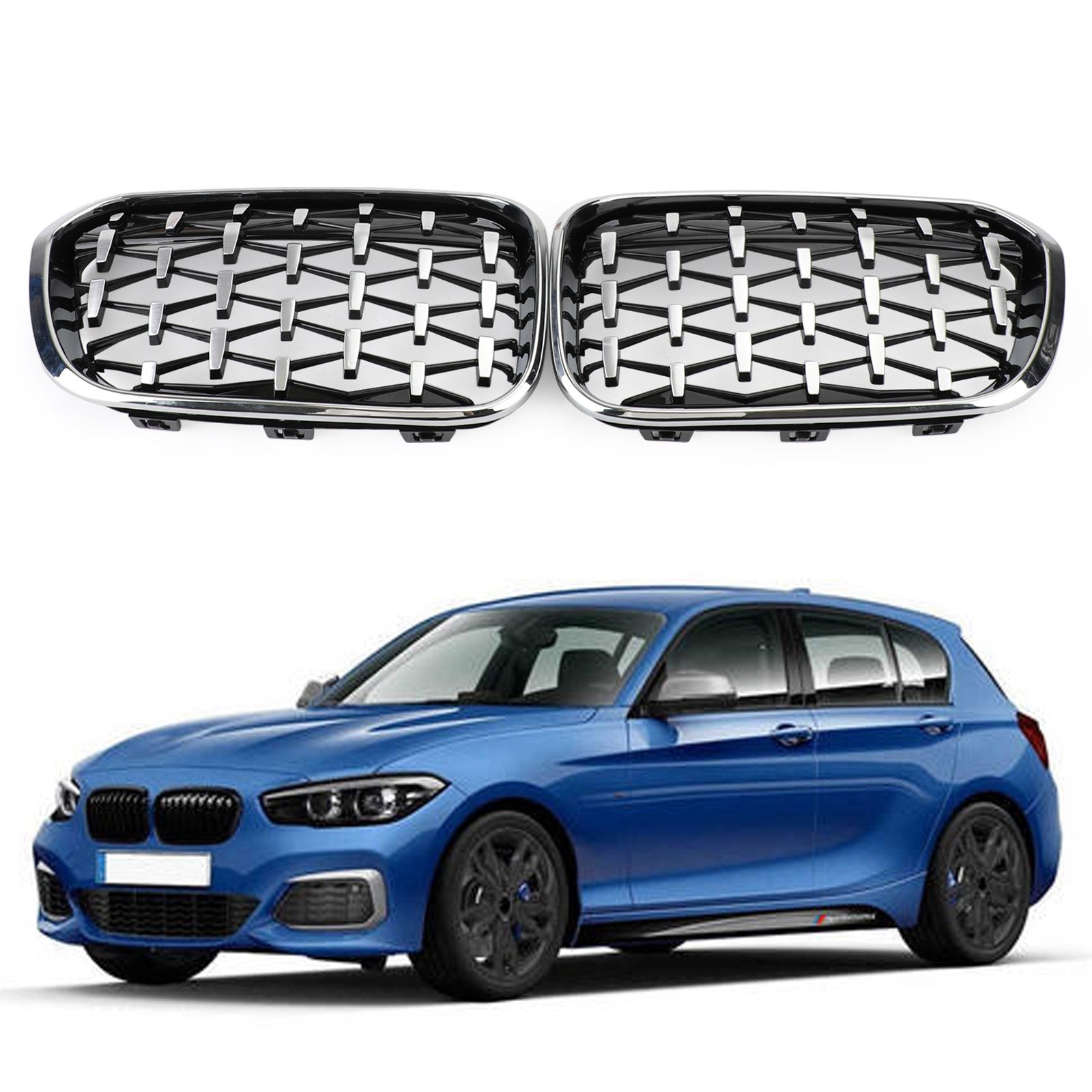 2015-2017 BMW 1 Series F20/F21 Front Kidney Grill Meteor Black/Chrome Black Generic