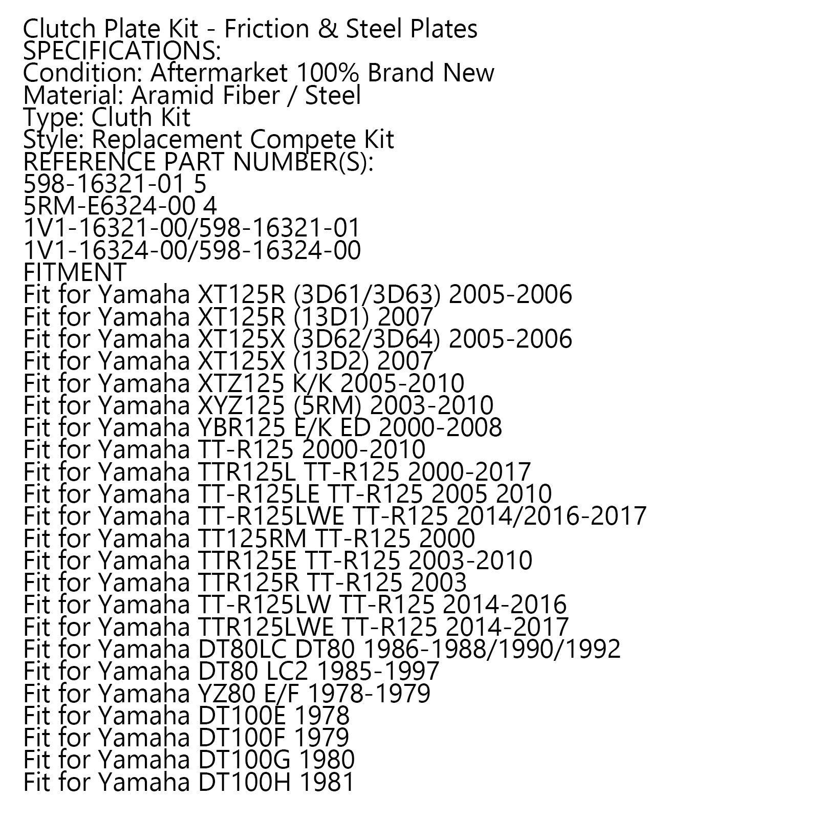 Clutch Kit Steel & Friction Plates fit for Yamaha XT125 RT100 RS100 TZR80 YBR125