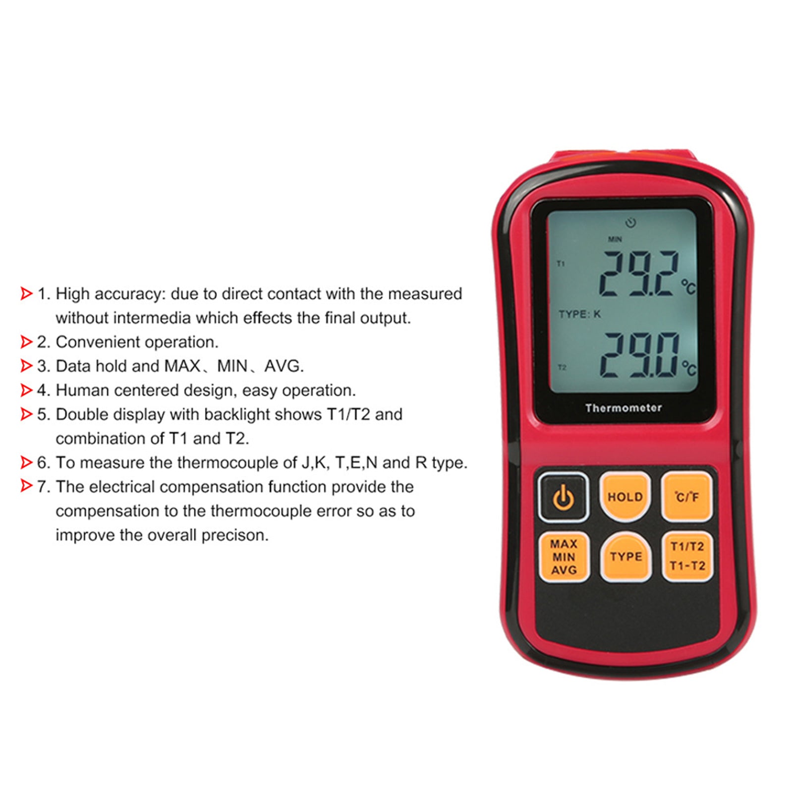 Thermomètre numérique à Thermocouple, testeur de température à double canal LCD