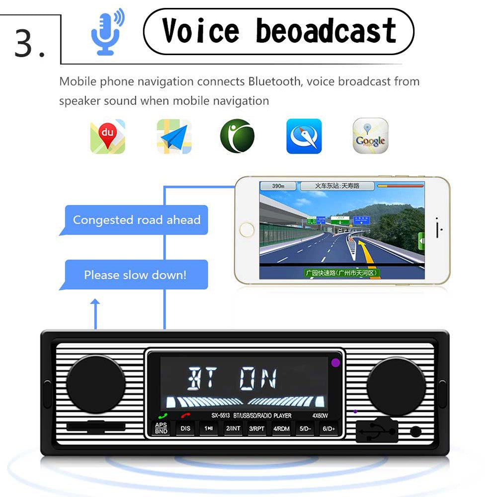 Bluetooth Vintage Car MP3 Player FM Radio AUX Classic Stereo Audio Receiver USB