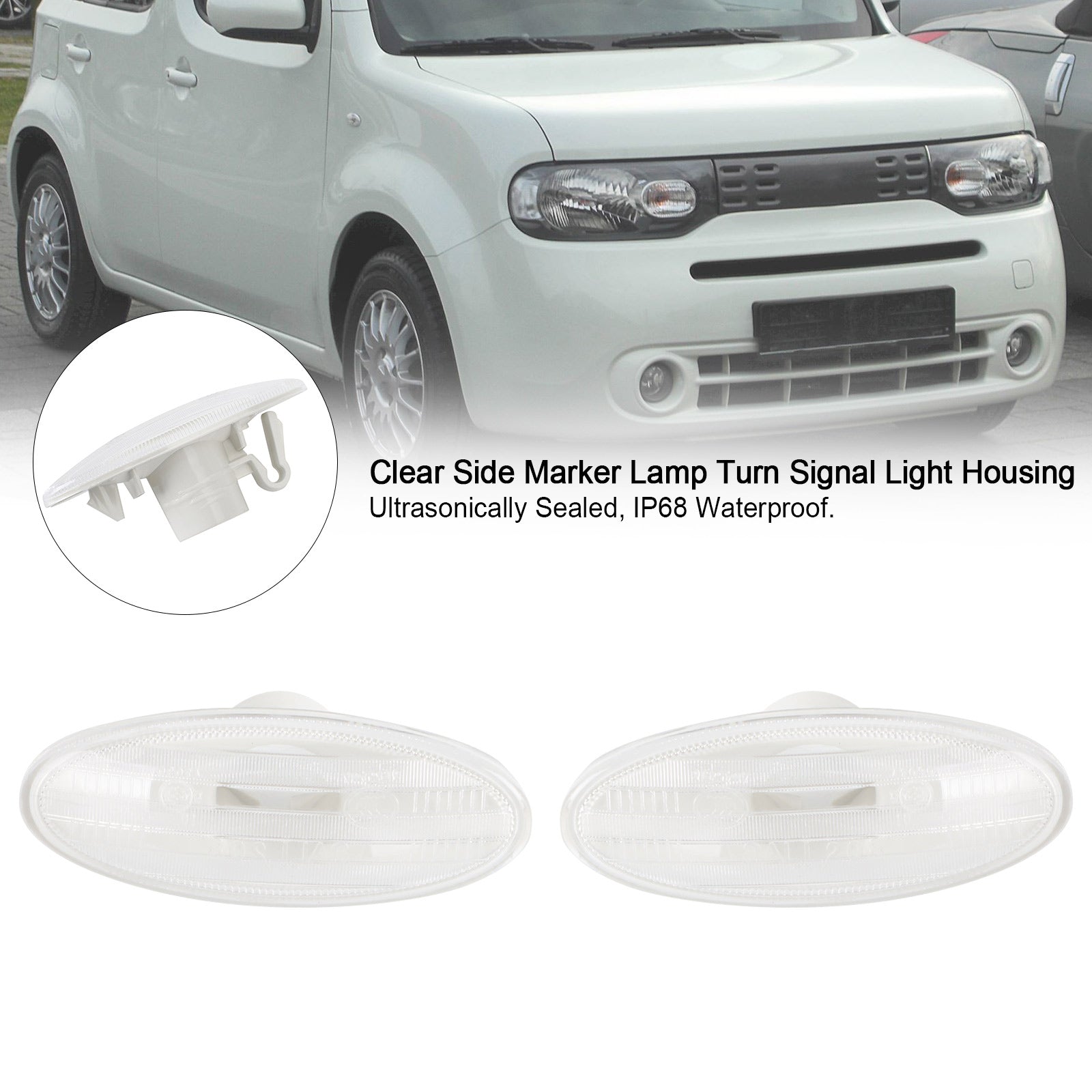 2X Clear Side Marker Lamp Turn Signal Light Housing for 2009-2014 for Nissan Cube (Z12) 26160-89900