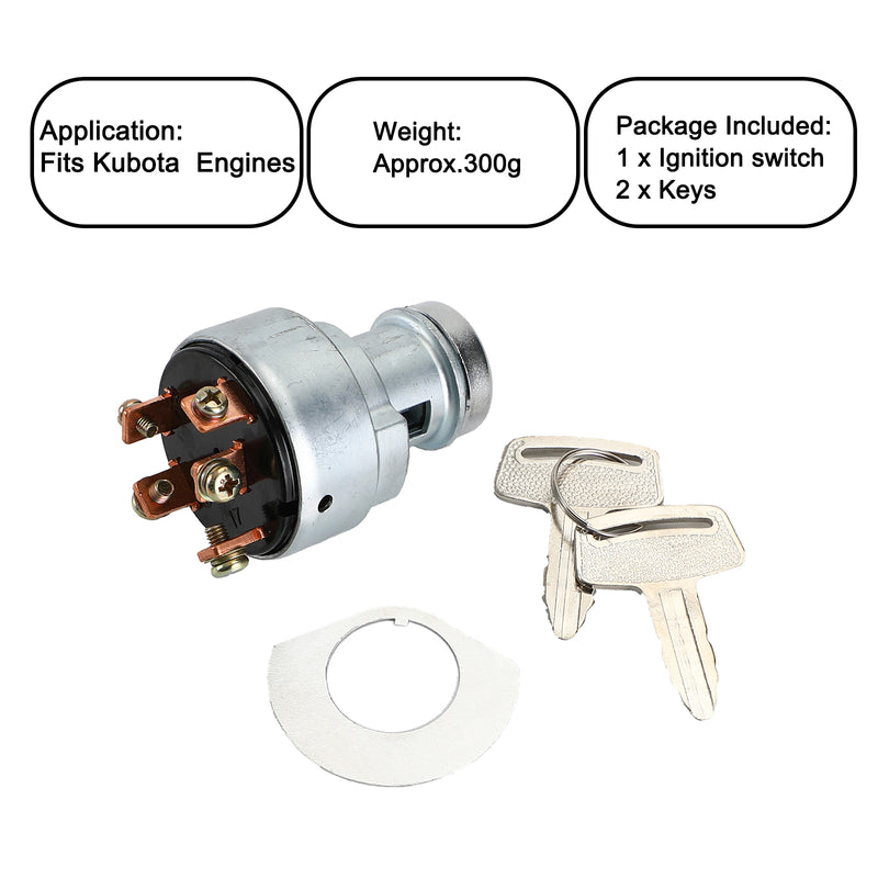 Ignition Key Starter Switch For Kubota Engine 66706-55120 With 2 Keys