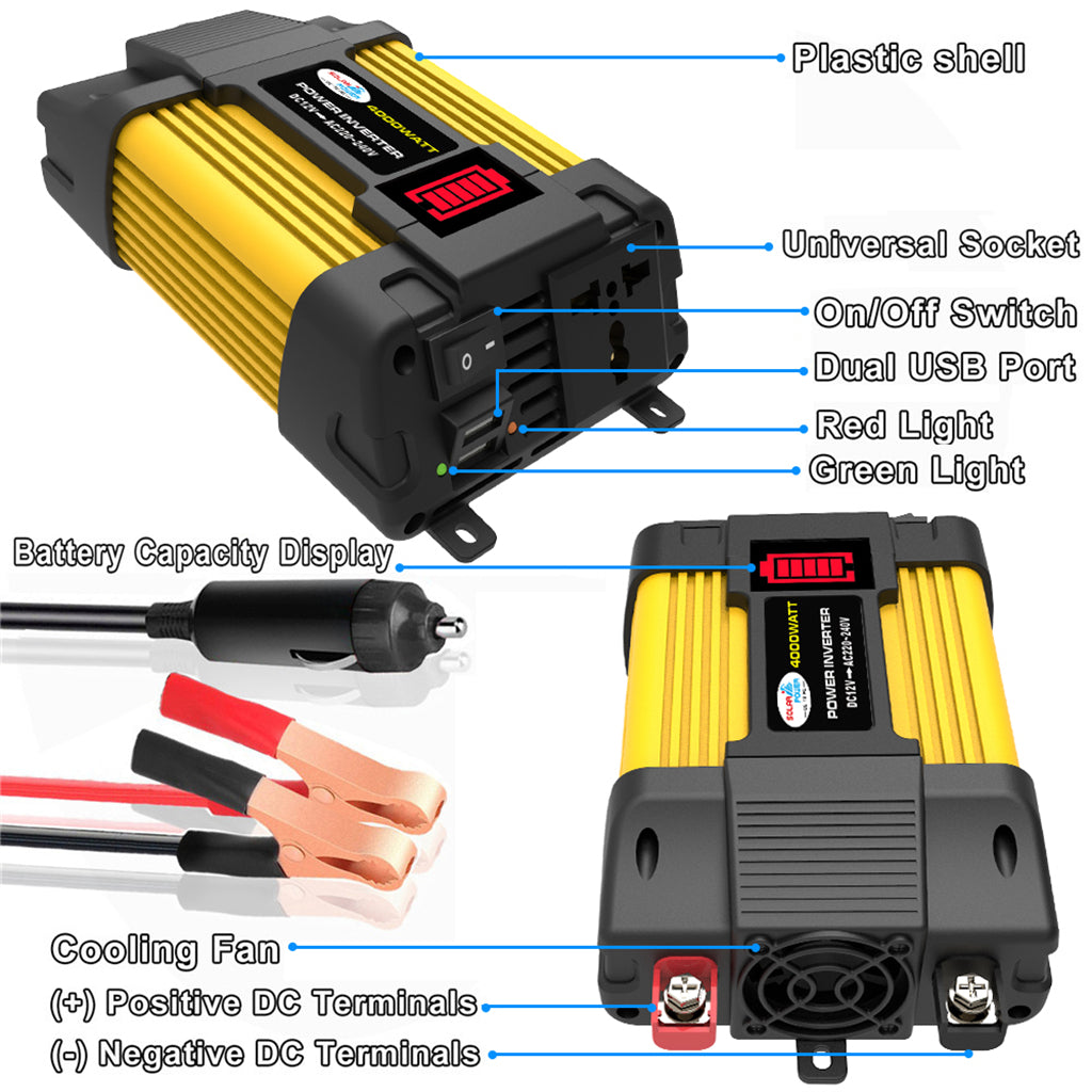 4000W auto-energie zuivere sinusomvormer met LED-display DC 12V naar AC 220V omvormer