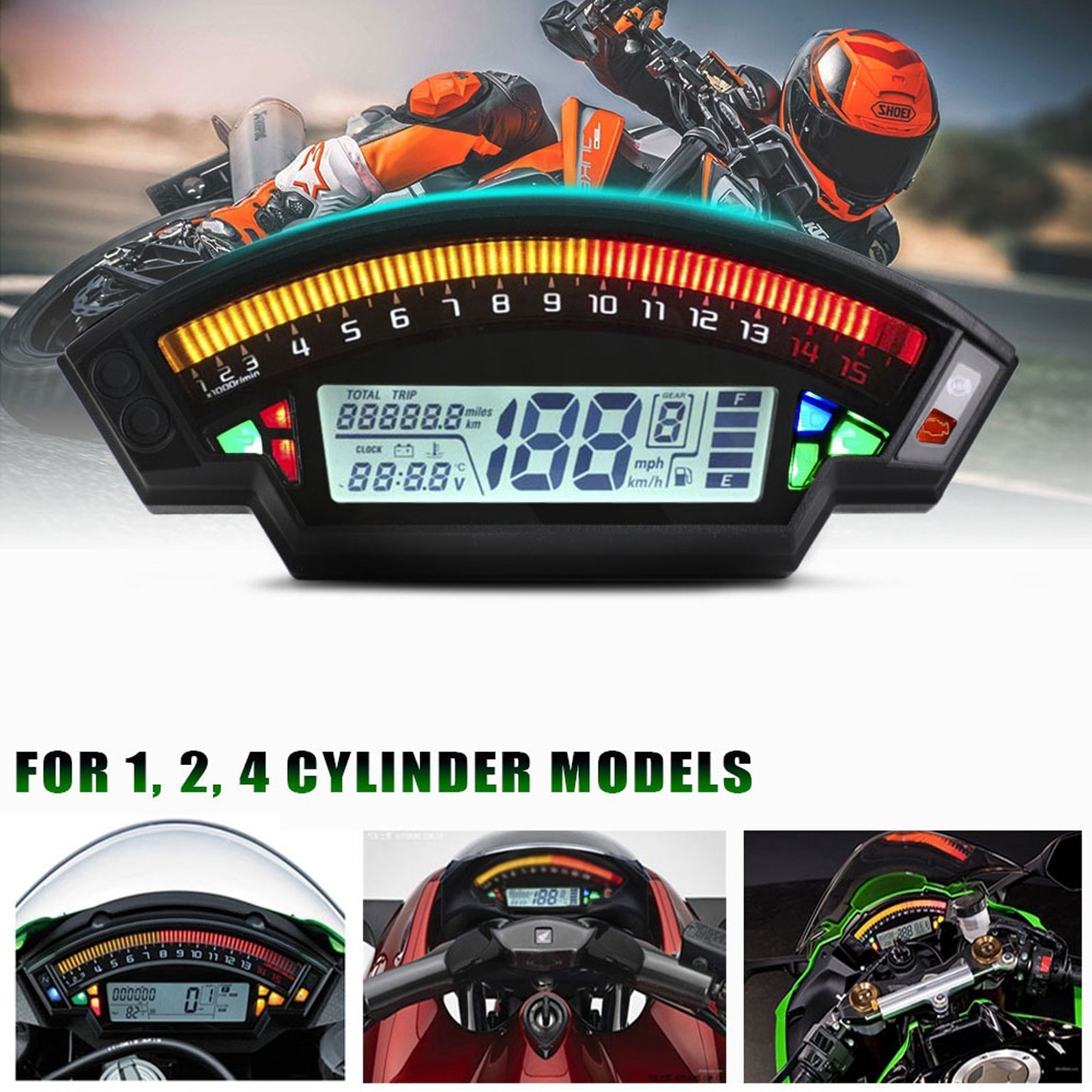 Universal Motorcycle Black Tft Digital Speedometer 14000Rpm Backlight Odometer