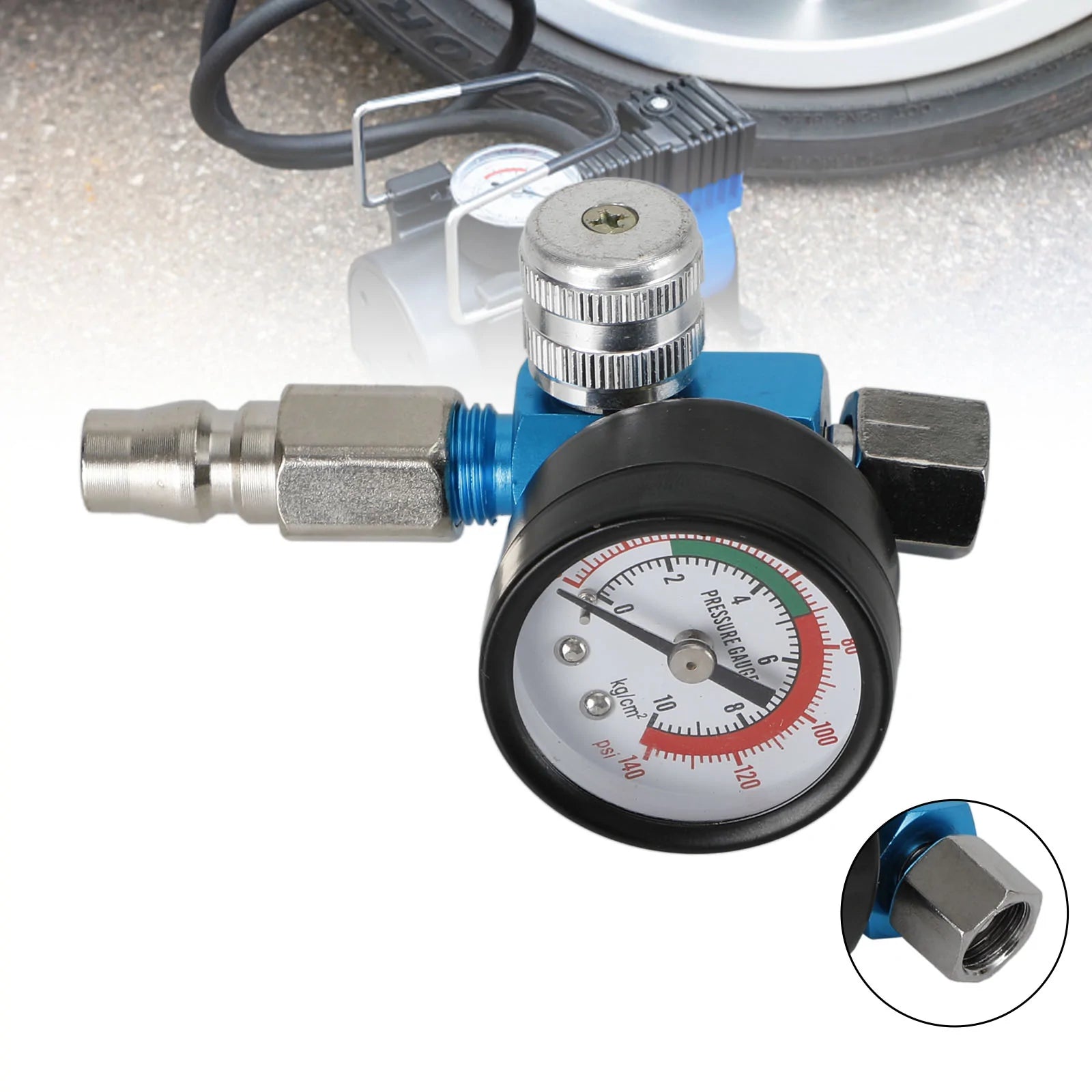 Blue Mini Air Regulator Valve Tool 1/4" Pressure Switch Gauge For Paint Gun