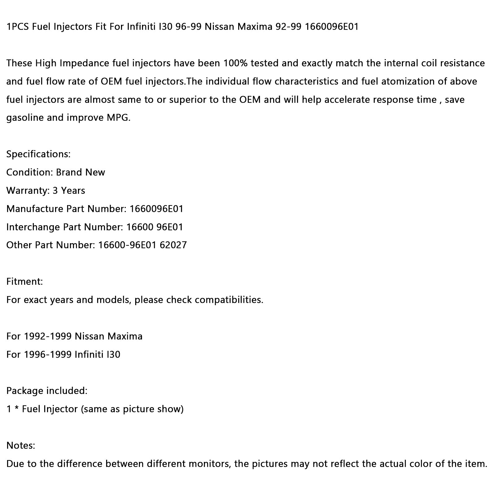 Injecteur de carburant adapté à Infiniti I30 96-99, Nissan Maxima 92-99 1660096E01 générique, 1 pièce