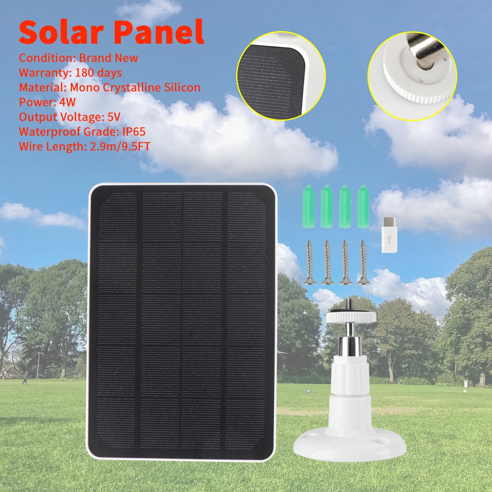 Panneau solaire portable 4W 5V, étanche IP65, monocristallin pour caméra de sécurité