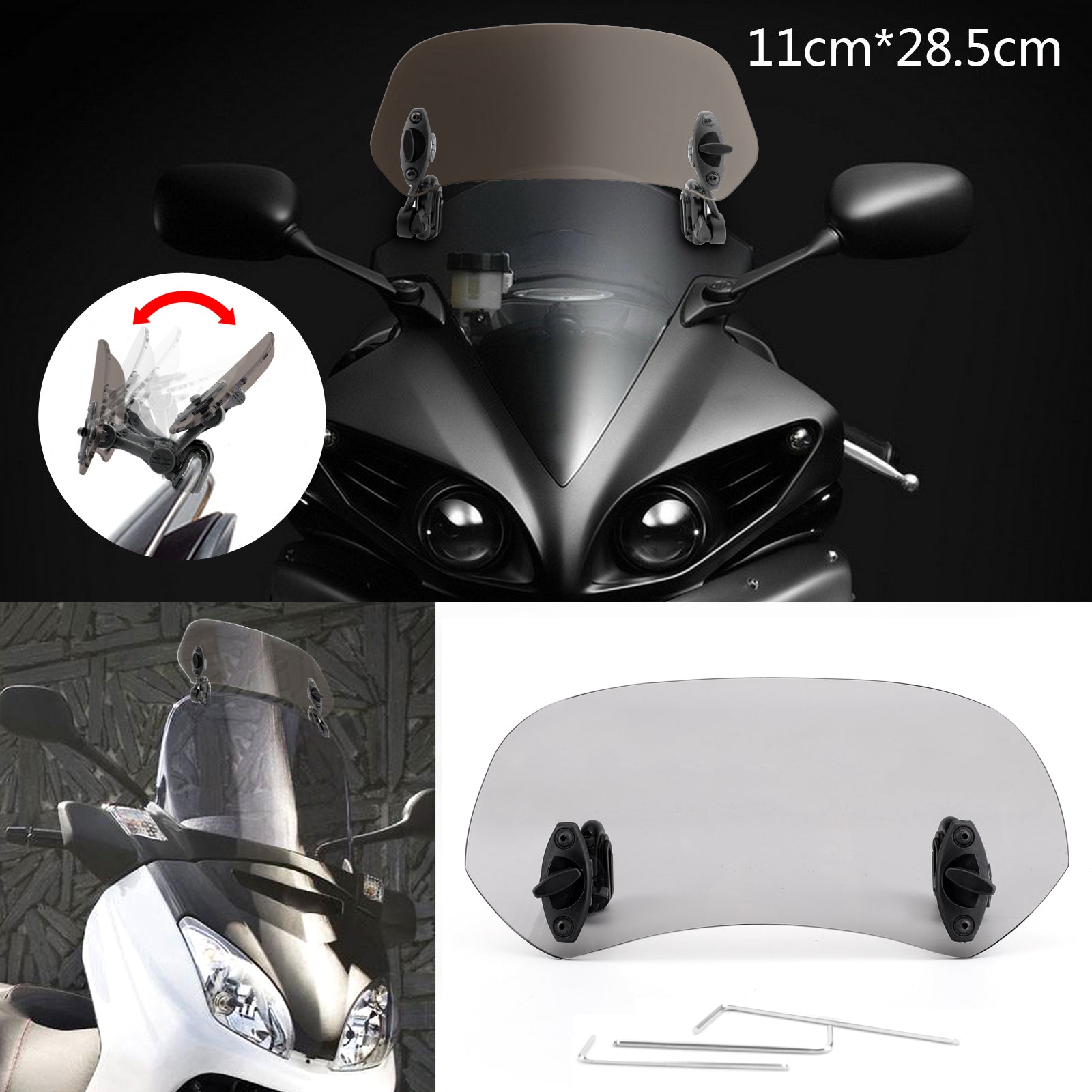 Motorcycle Adjustable Clip On Windshield Extension Spoiler Wind Deflector