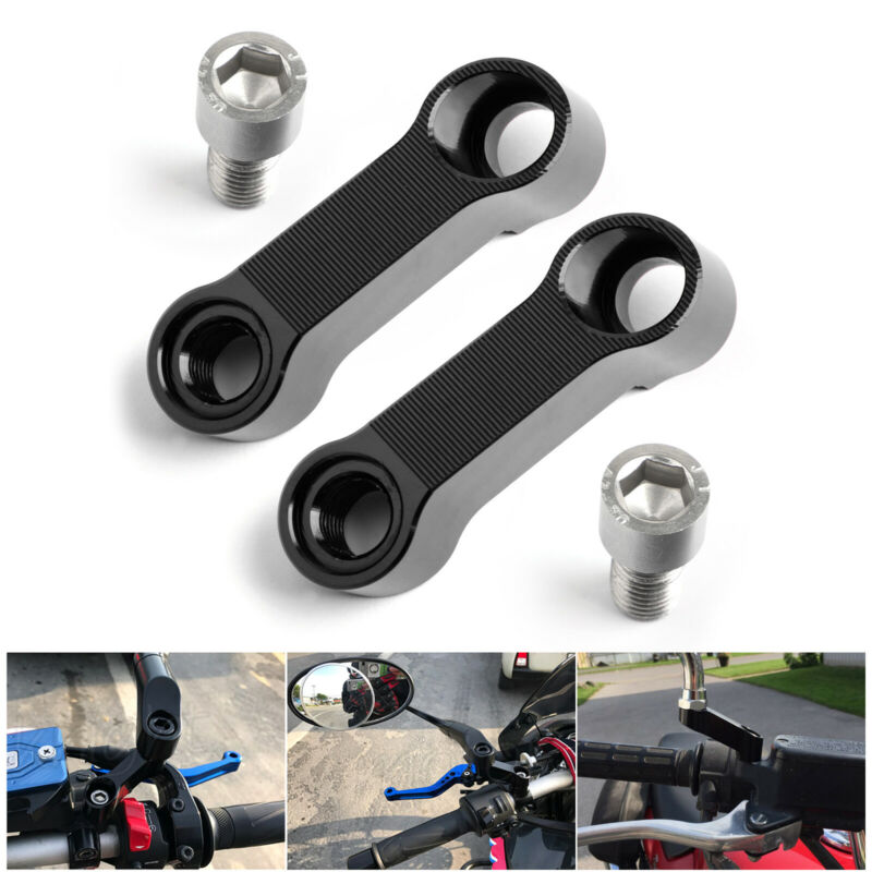 Paire d'extensions de rétroviseurs de moto en ALU, 10mm, noires, adaptées à Honda