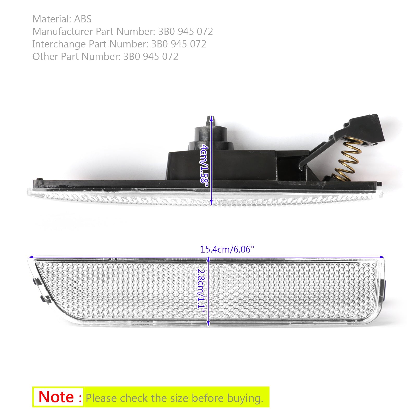 Rechts witte voorbumper zijmarkeringslichten voor 2001-2005 VW Passat B5.5 Generiek