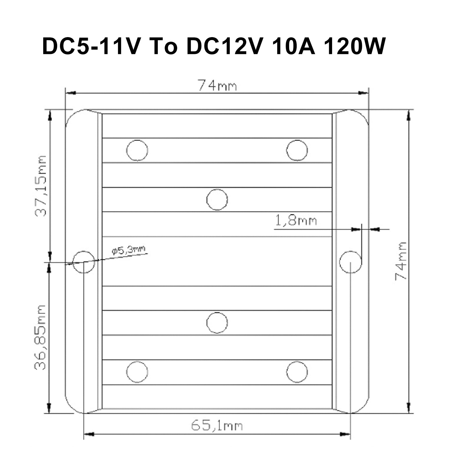 Régulateur de convertisseur de puissance DC/DC étanche, étanche 5V ~ 11V à 12V 10A 120W